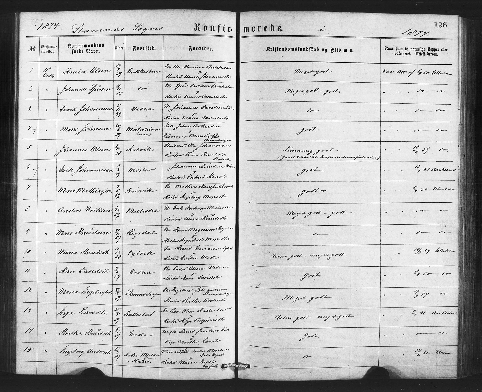 Bruvik Sokneprestembete, SAB/A-74701/H/Haa: Parish register (official) no. A 1, 1869-1877, p. 196
