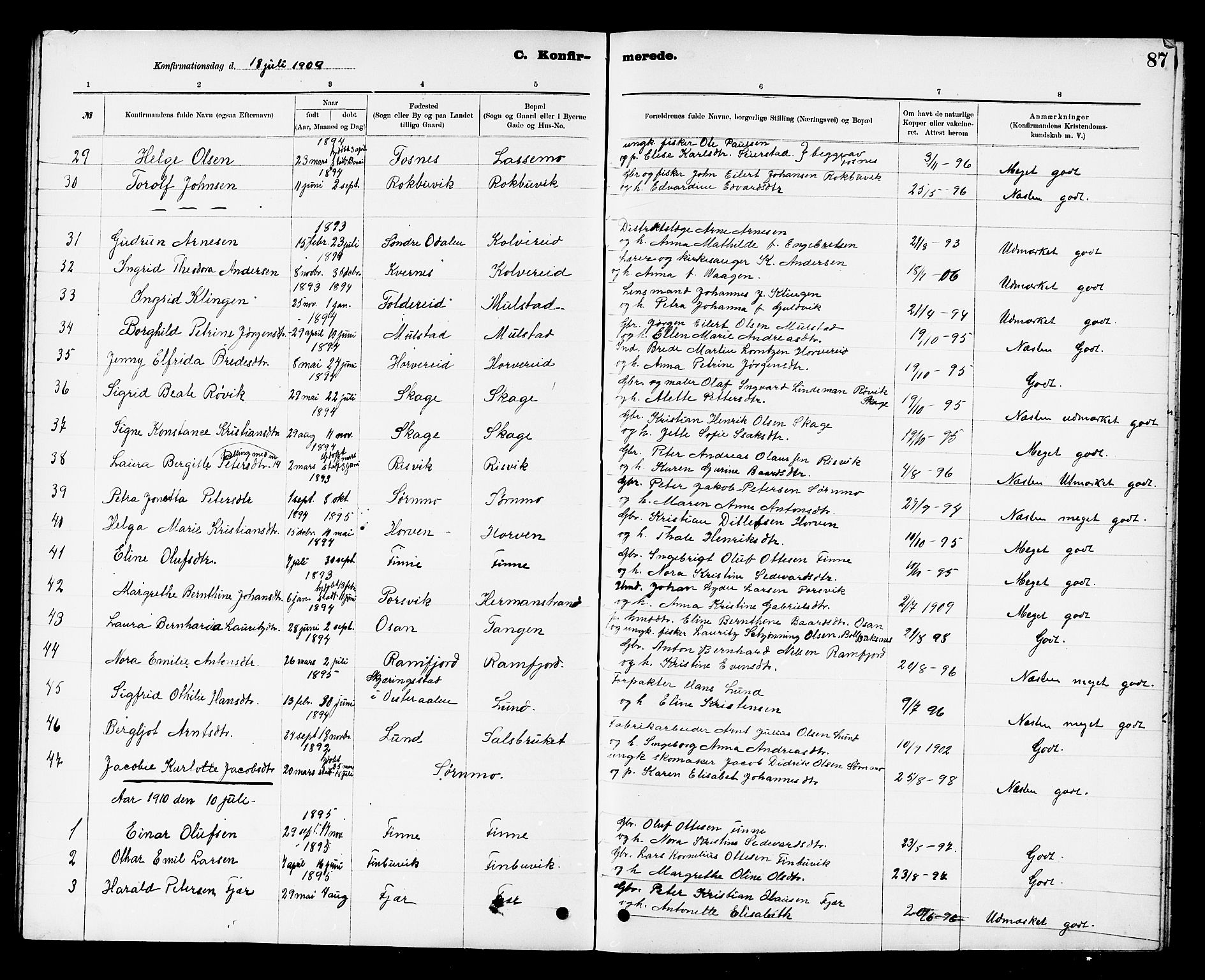 Ministerialprotokoller, klokkerbøker og fødselsregistre - Nord-Trøndelag, SAT/A-1458/780/L0652: Parish register (copy) no. 780C04, 1899-1911, p. 87
