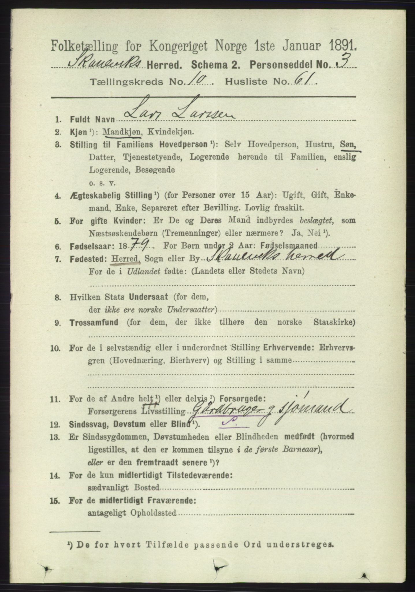 RA, 1891 census for 1212 Skånevik, 1891, p. 3238