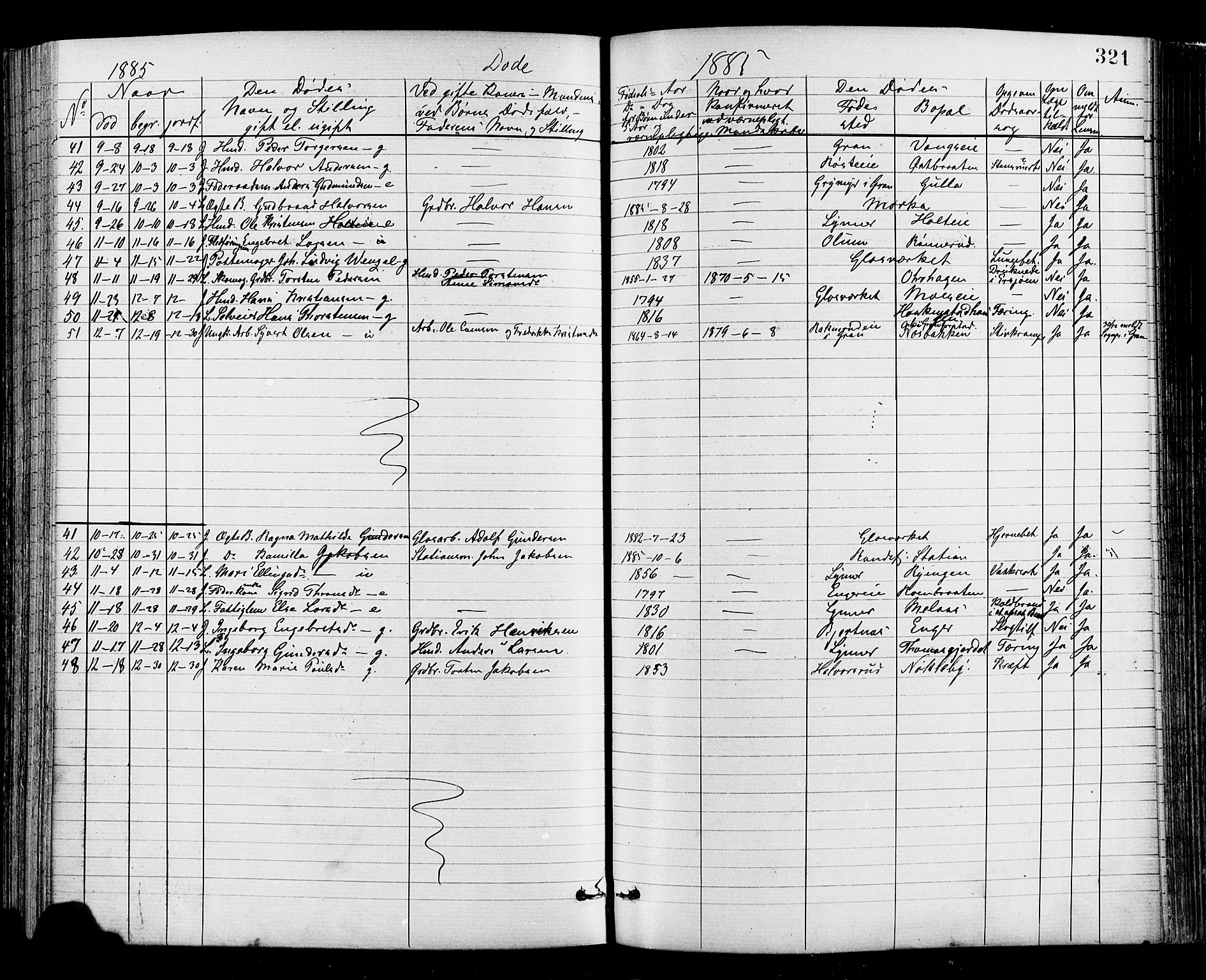 Jevnaker prestekontor, SAH/PREST-116/H/Ha/Haa/L0008: Parish register (official) no. 8, 1877-1890, p. 321