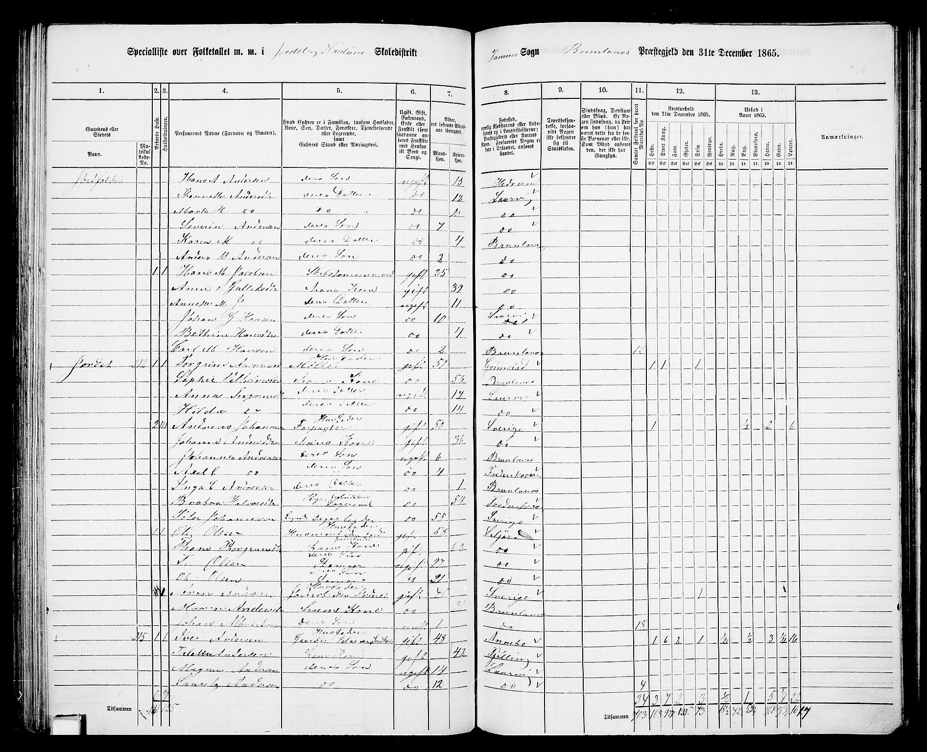 RA, 1865 census for Brunlanes, 1865, p. 92