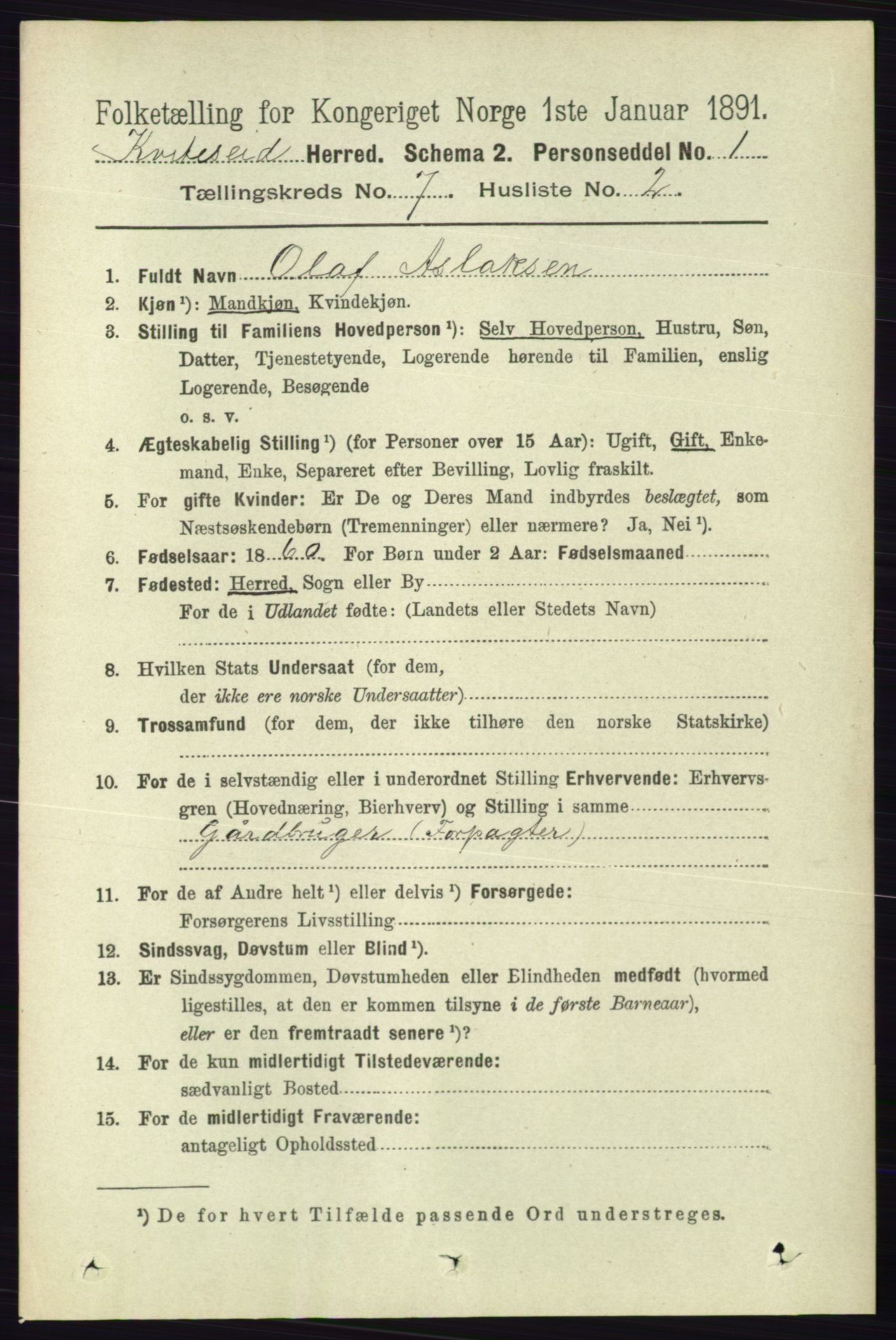 RA, 1891 census for 0829 Kviteseid, 1891, p. 1372