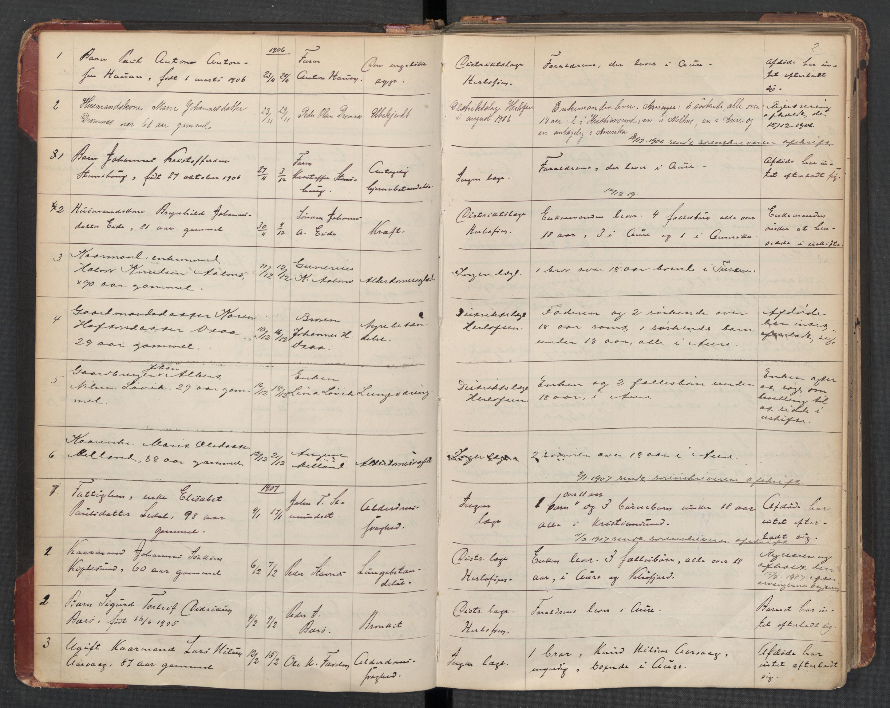 Aure lensmannskontor, AV/SAT-A-1088/1/02/L0003: 2.01.03 Dødsfallsprotokoll, 1906-1926, p. 2