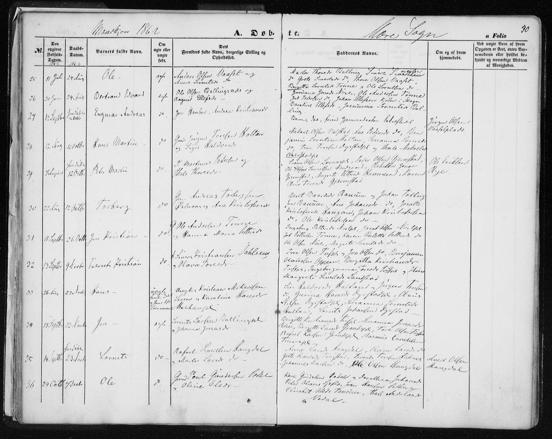 Ministerialprotokoller, klokkerbøker og fødselsregistre - Nord-Trøndelag, AV/SAT-A-1458/735/L0342: Parish register (official) no. 735A07 /1, 1849-1862, p. 30