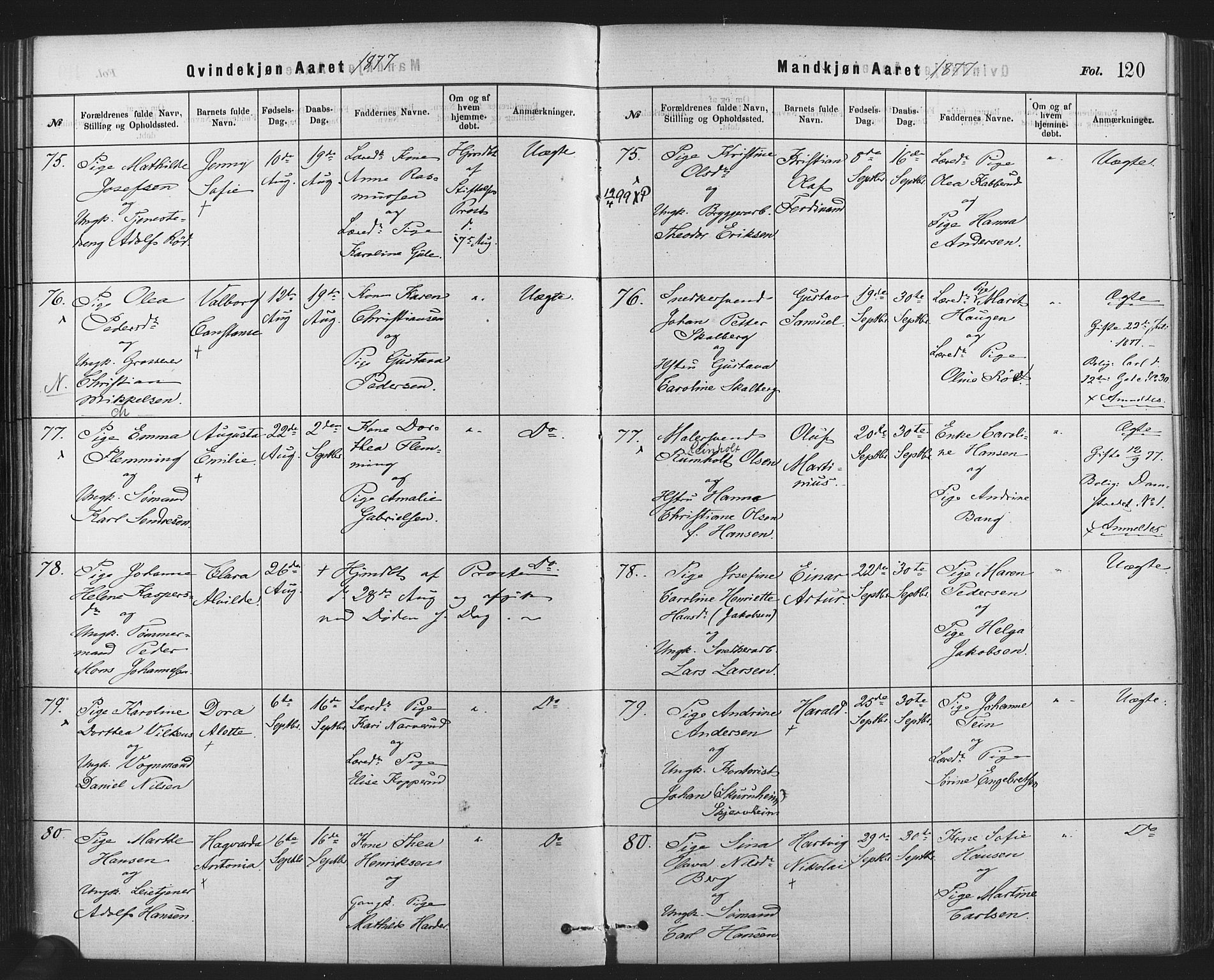 Rikshospitalet prestekontor Kirkebøker, AV/SAO-A-10309b/F/L0006: Parish register (official) no. 6, 1871-1885, p. 120