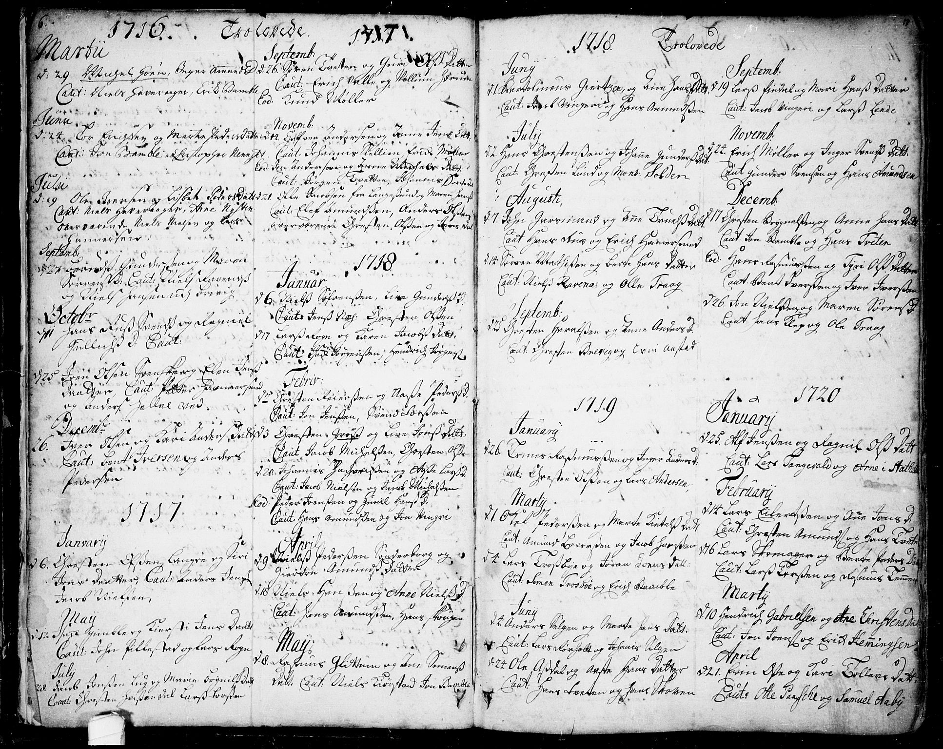 Bamble kirkebøker, SAKO/A-253/F/Fa/L0001: Parish register (official) no. I 1, 1702-1774, p. 6-7