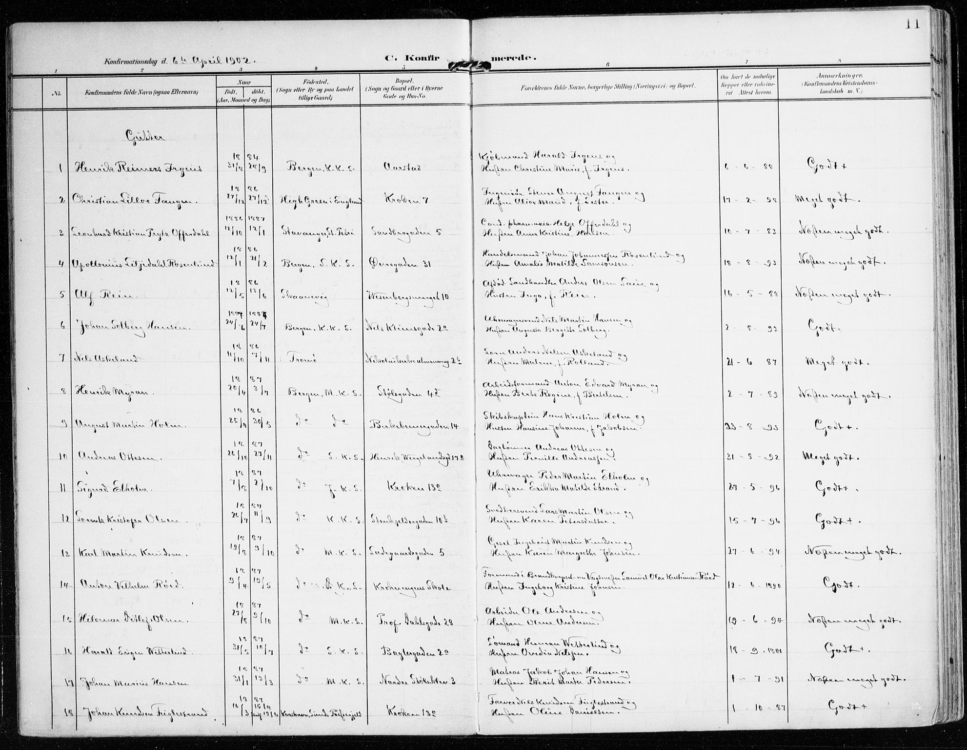 Mariakirken Sokneprestembete, SAB/A-76901/H/Haa/L0014: Parish register (official) no. C 2, 1900-1916, p. 11