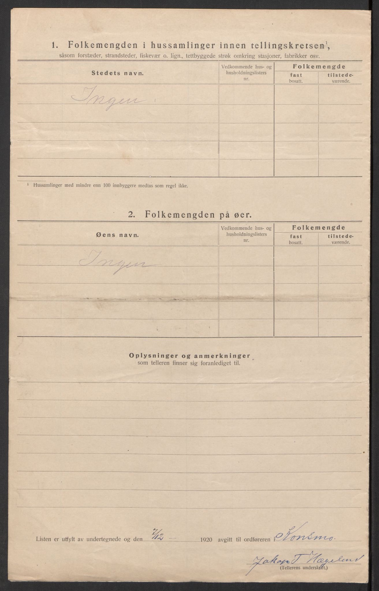 SAK, 1920 census for Konsmo, 1920, p. 23