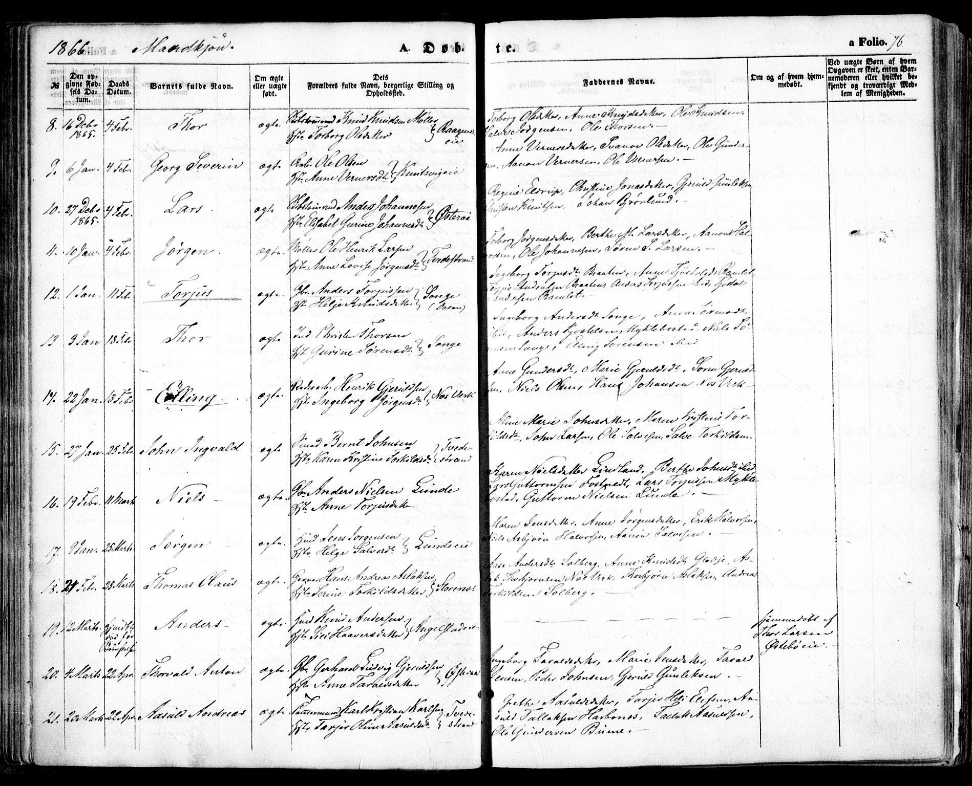 Holt sokneprestkontor, AV/SAK-1111-0021/F/Fa/L0009: Parish register (official) no. A 9, 1861-1871, p. 76