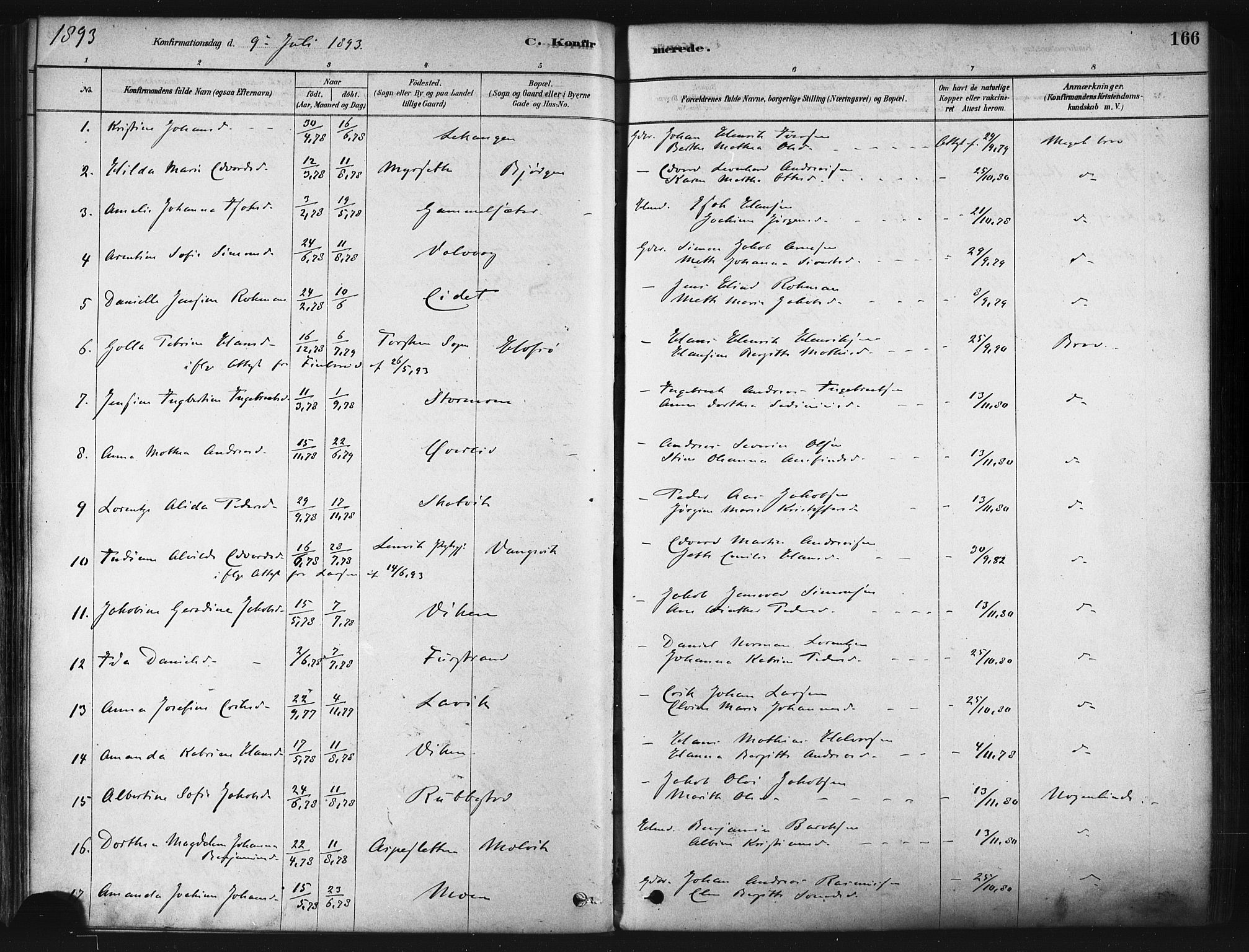 Tranøy sokneprestkontor, AV/SATØ-S-1313/I/Ia/Iaa/L0009kirke: Parish register (official) no. 9, 1878-1904, p. 166