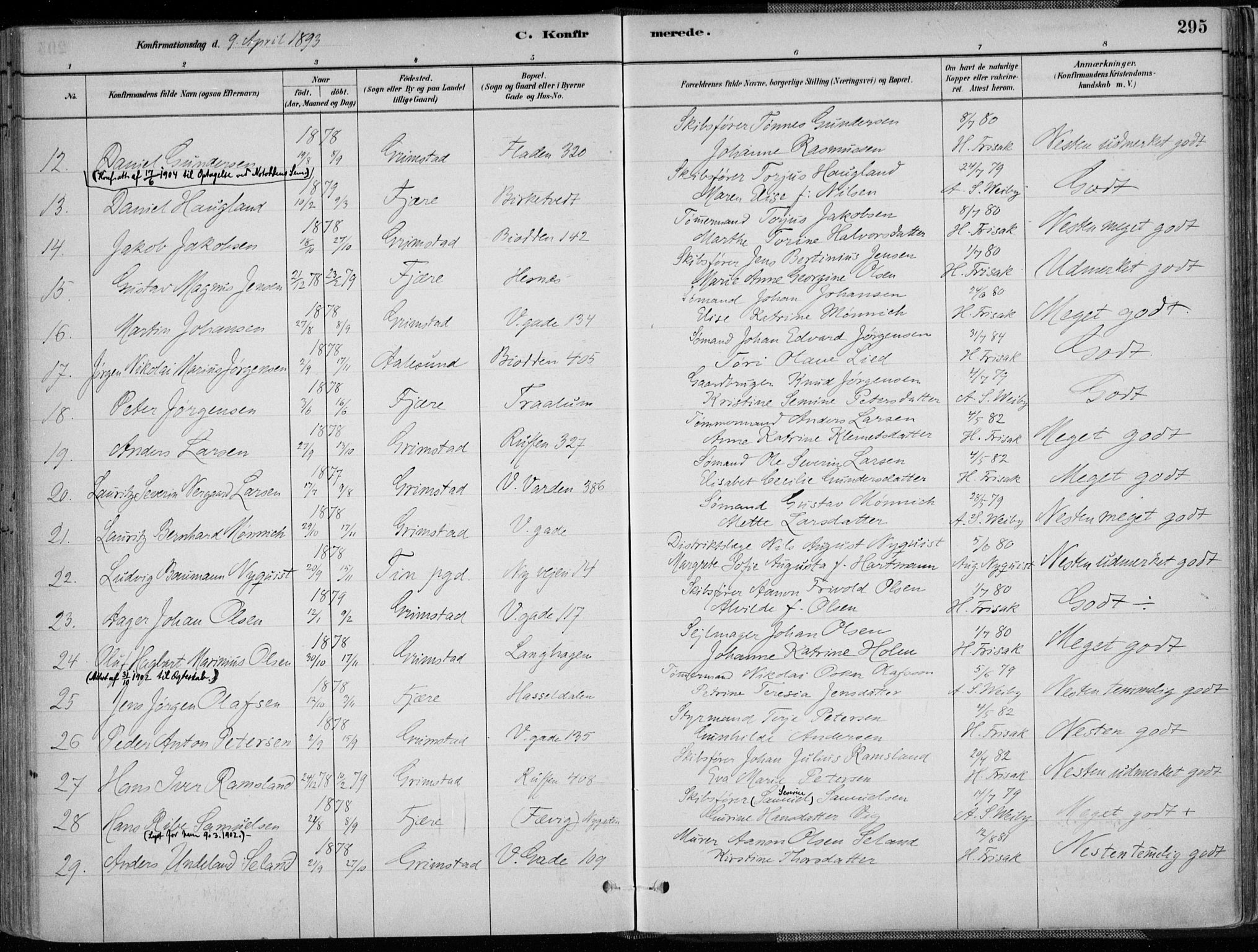 Grimstad sokneprestkontor, AV/SAK-1111-0017/F/Fa/L0003: Parish register (official) no. A 2, 1882-1912, p. 295