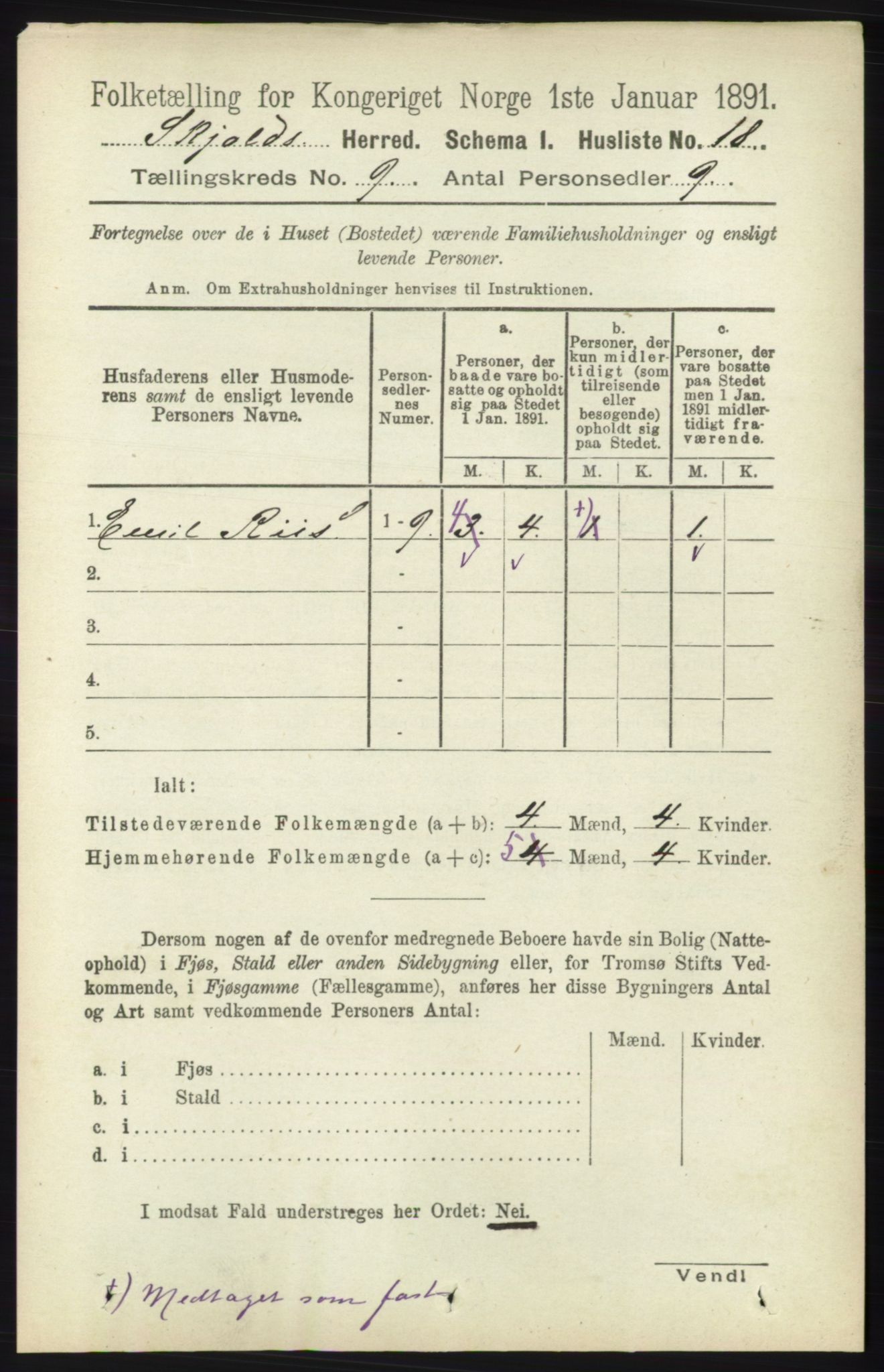 RA, 1891 census for 1154 Skjold, 1891, p. 1764