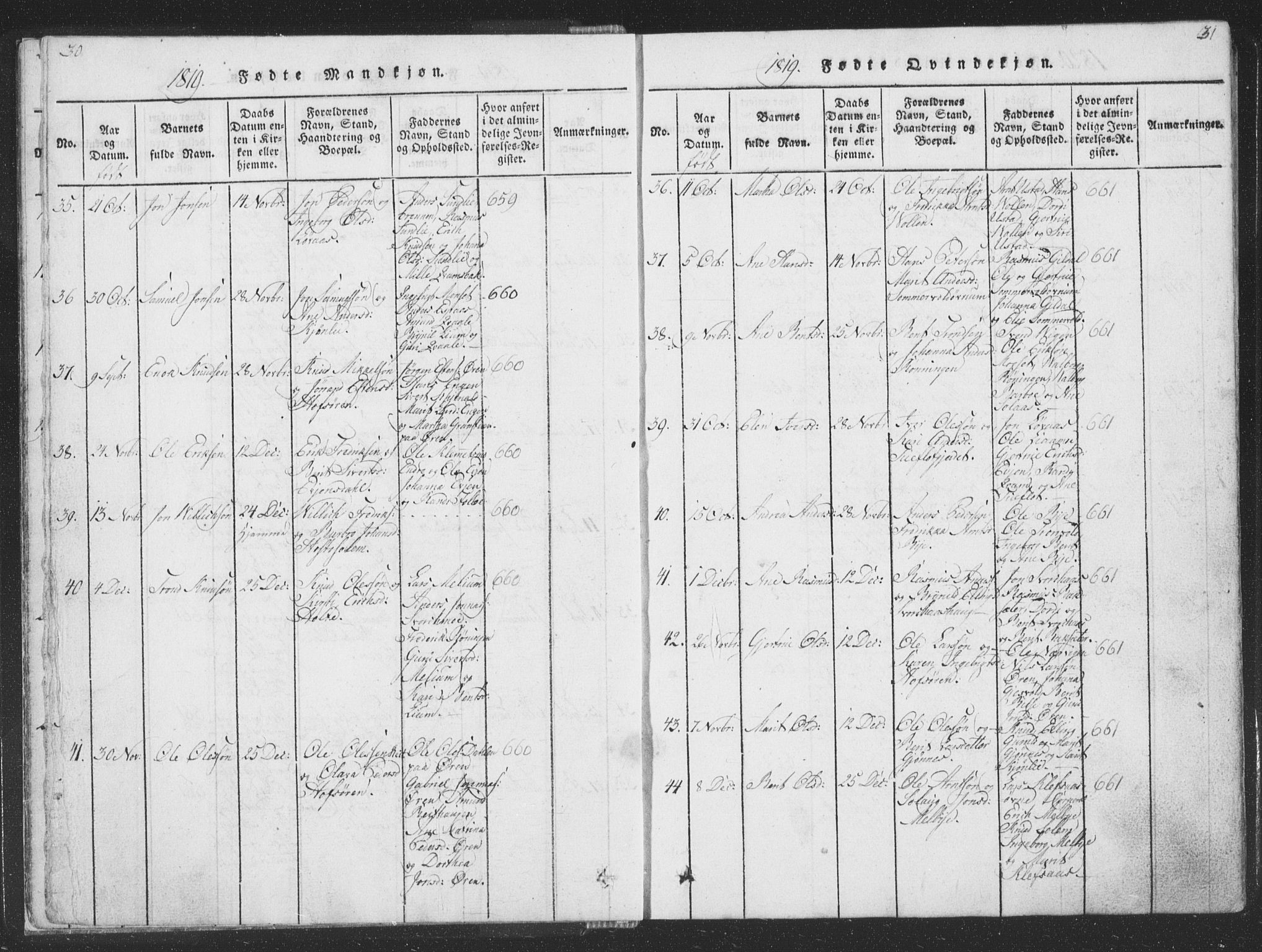 Ministerialprotokoller, klokkerbøker og fødselsregistre - Sør-Trøndelag, SAT/A-1456/668/L0816: Parish register (copy) no. 668C05, 1816-1893, p. 30-31