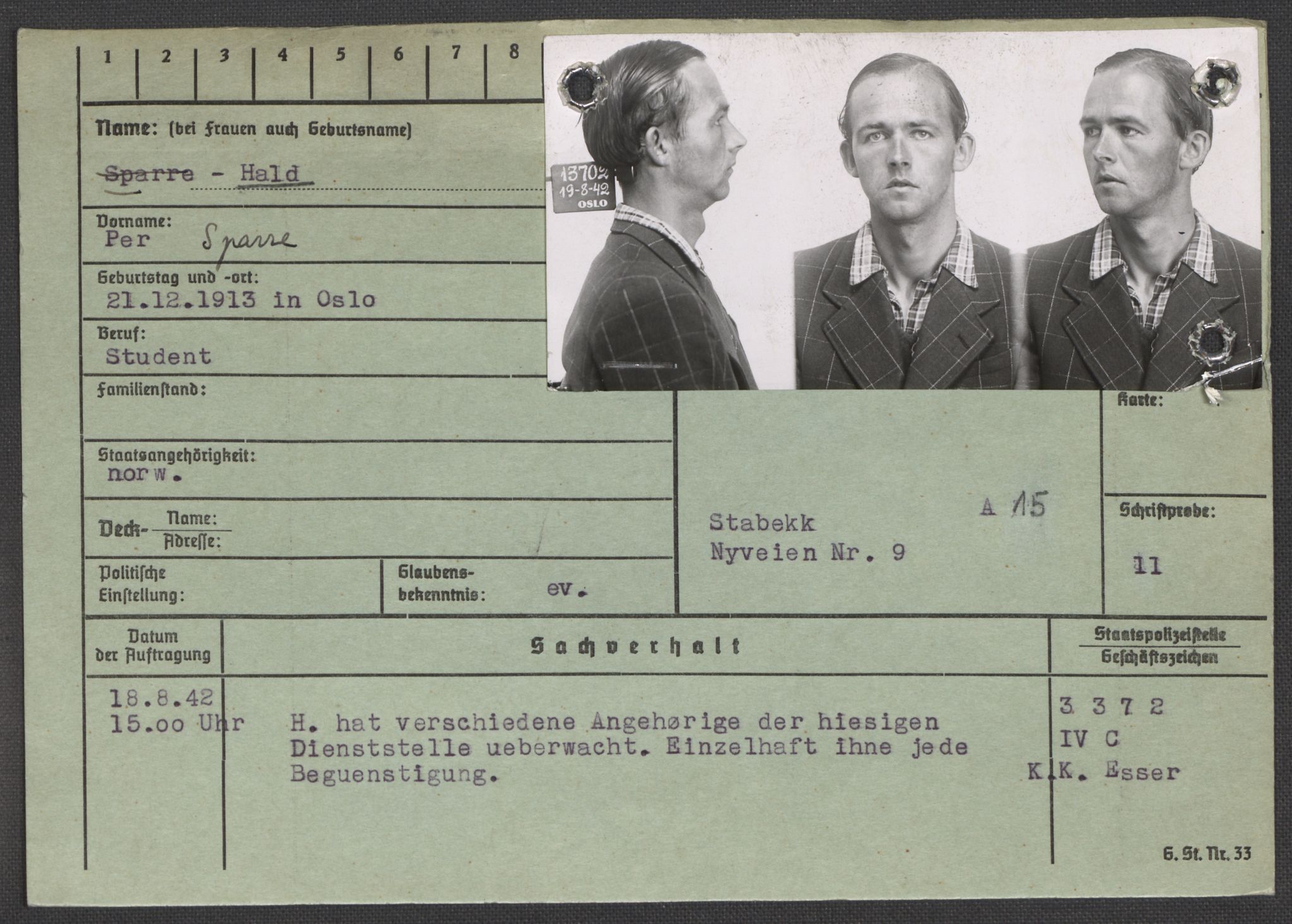 Befehlshaber der Sicherheitspolizei und des SD, RA/RAFA-5969/E/Ea/Eaa/L0004: Register over norske fanger i Møllergata 19: Hal-Hæ, 1940-1945, p. 2