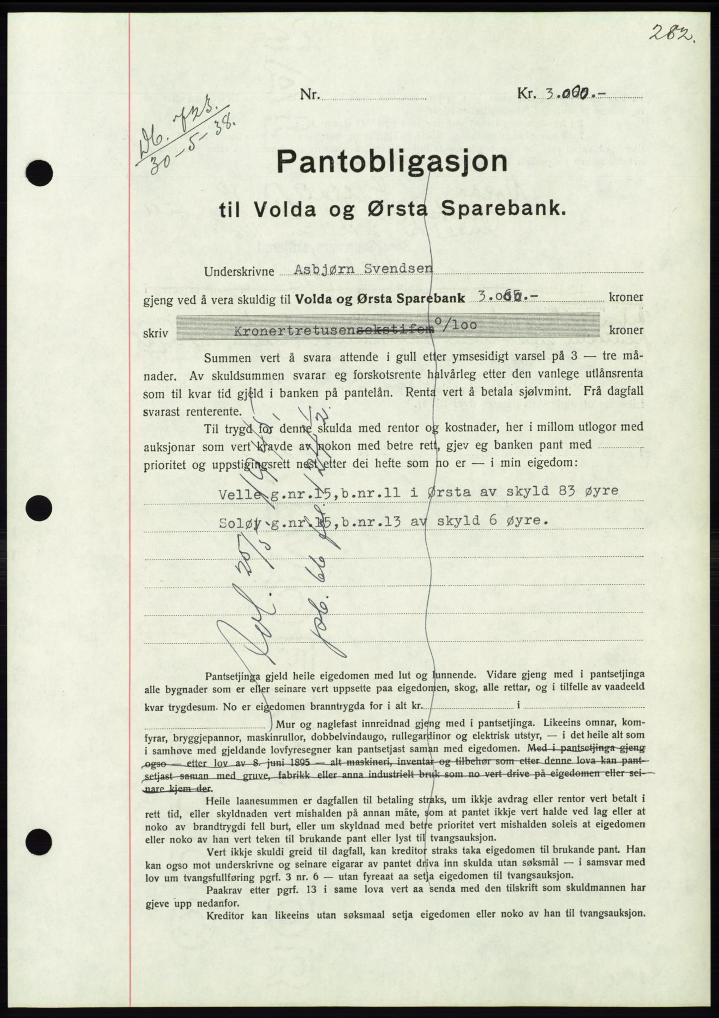 Søre Sunnmøre sorenskriveri, AV/SAT-A-4122/1/2/2C/L0065: Mortgage book no. 59, 1938-1938, Diary no: : 723/1938