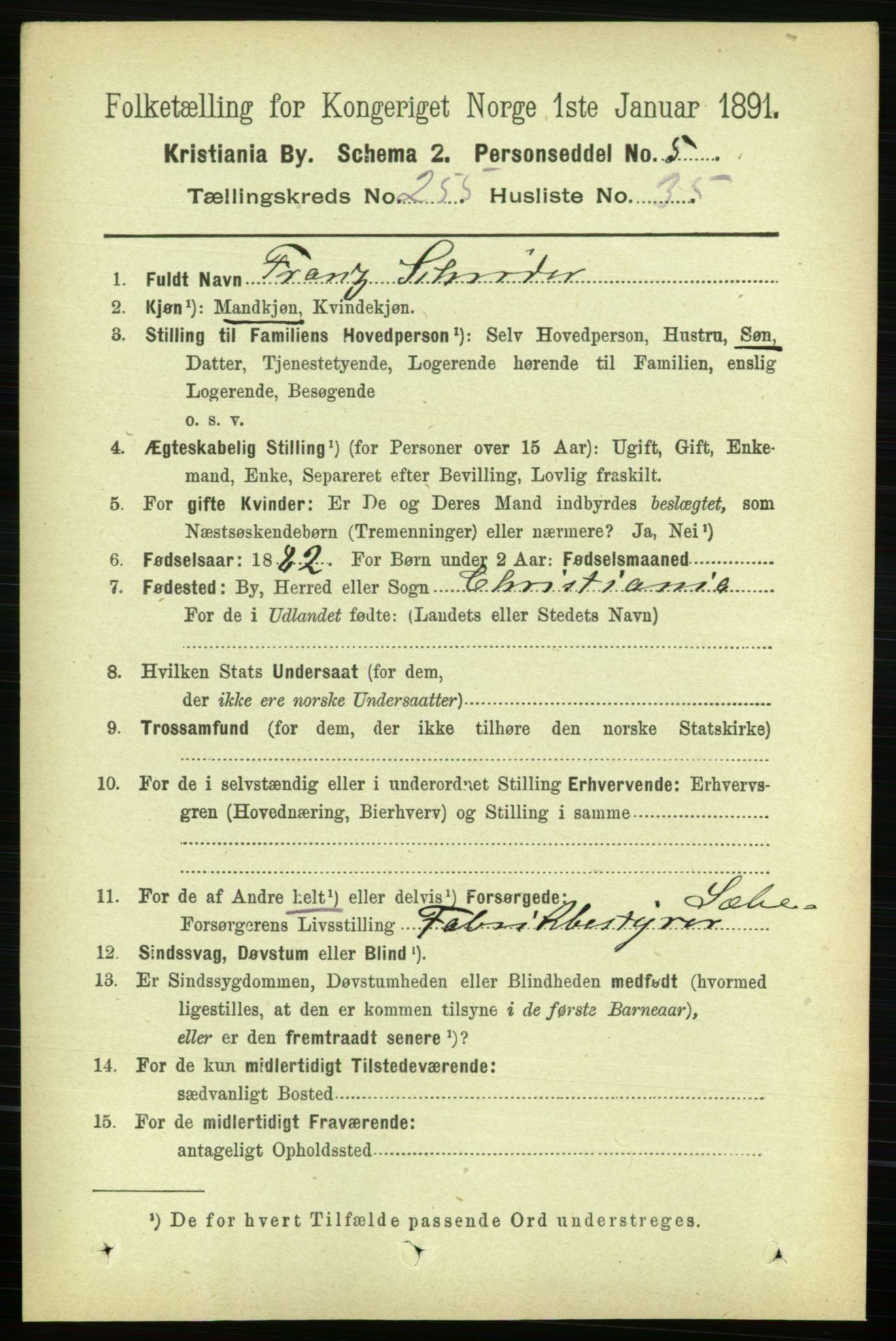 RA, 1891 census for 0301 Kristiania, 1891, p. 155422