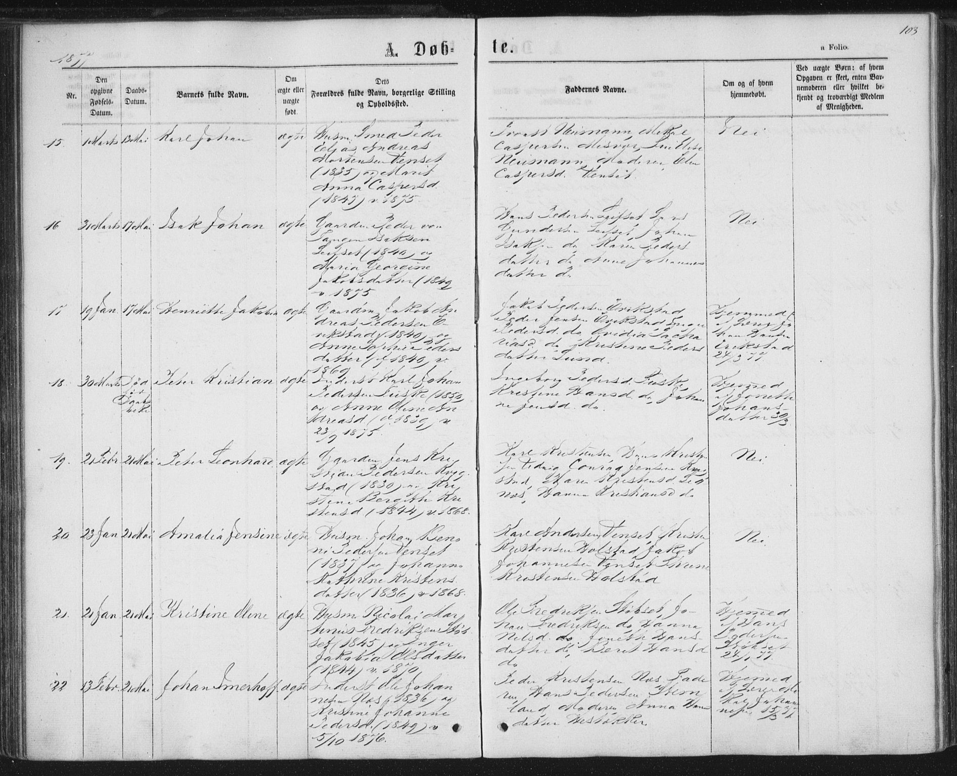 Ministerialprotokoller, klokkerbøker og fødselsregistre - Nordland, AV/SAT-A-1459/852/L0739: Parish register (official) no. 852A09, 1866-1877, p. 103