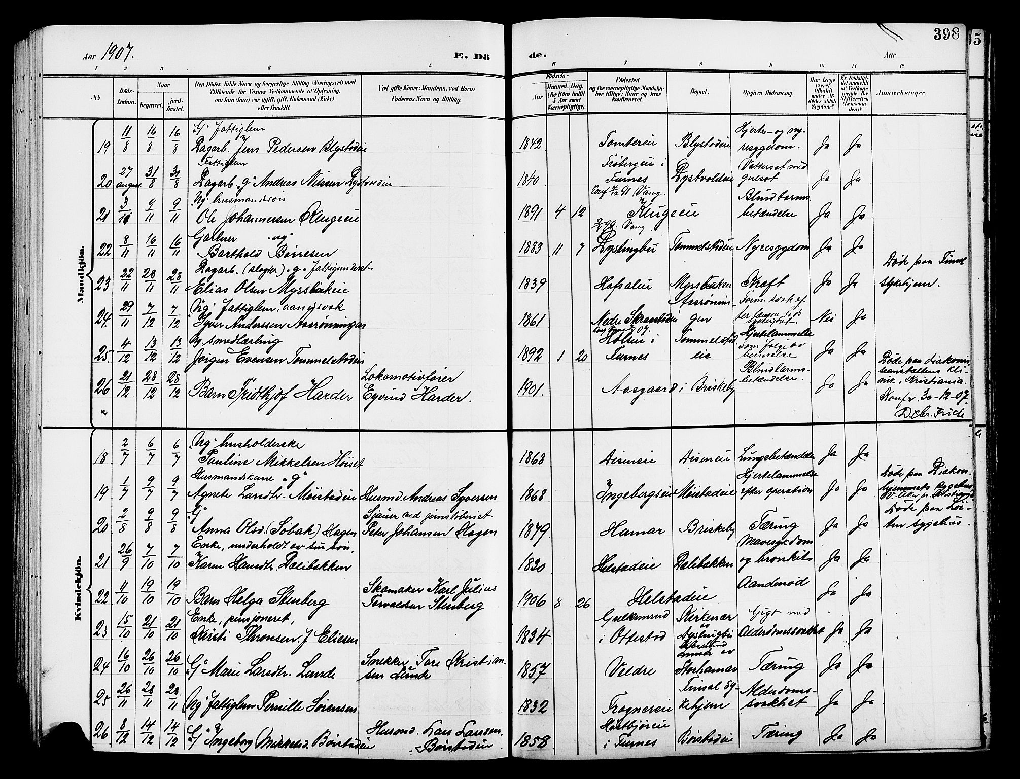 Vang prestekontor, Hedmark, SAH/PREST-008/H/Ha/Hab/L0014: Parish register (copy) no. 14, 1896-1914, p. 398