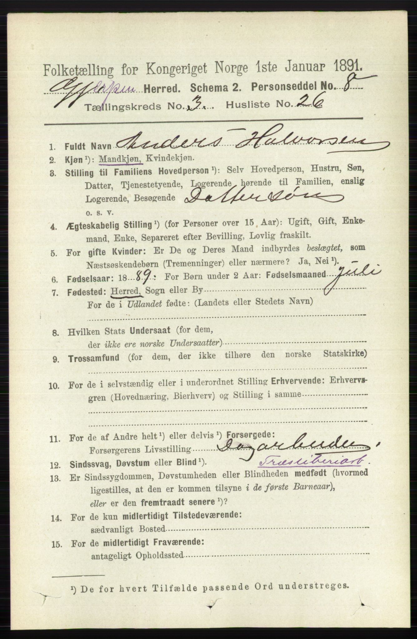 RA, 1891 census for 0812 Gjerpen, 1891, p. 1654