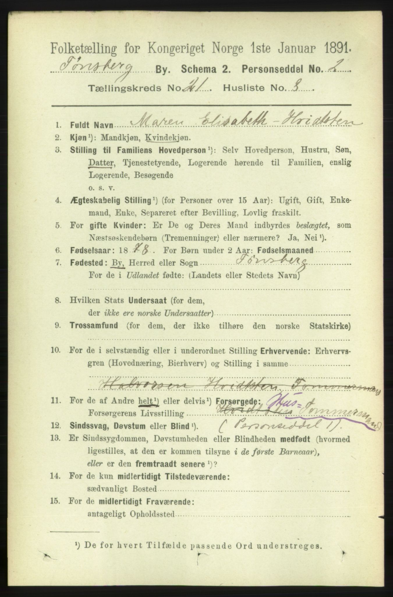 RA, 1891 census for 0705 Tønsberg, 1891, p. 5753