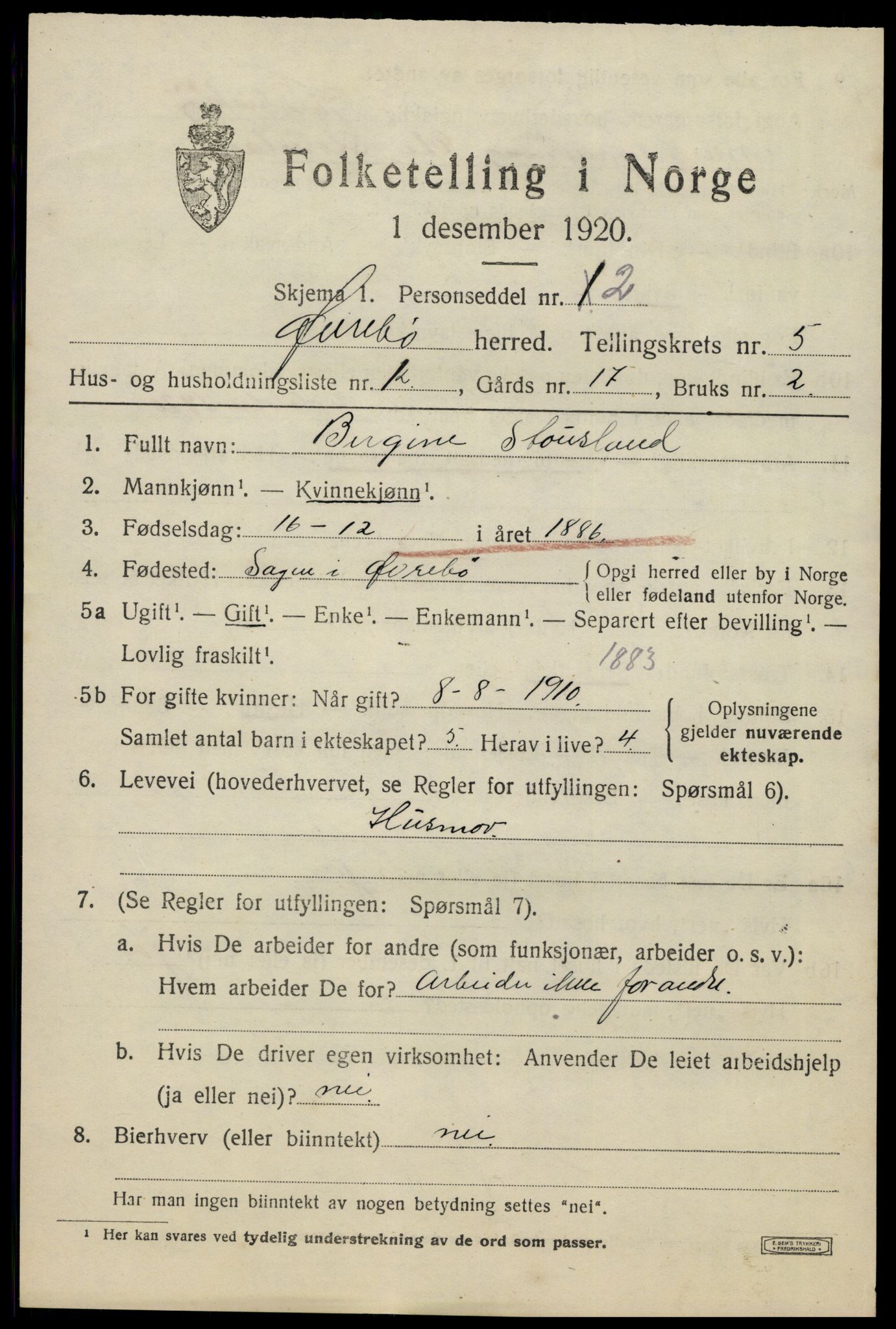 SAK, 1920 census for Øvrebø, 1920, p. 970