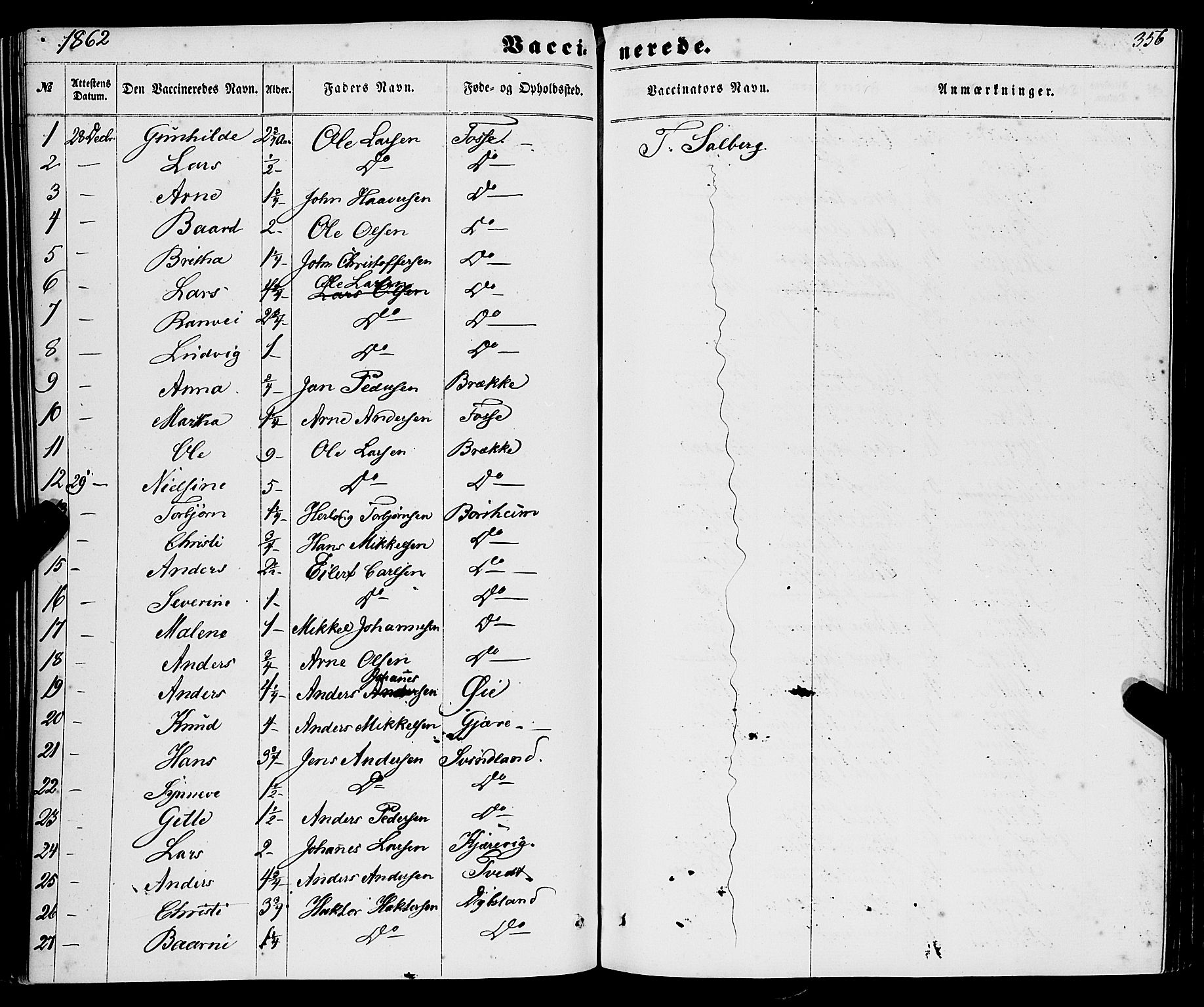 Strandebarm sokneprestembete, AV/SAB-A-78401/H/Haa: Parish register (official) no. A 8, 1858-1872, p. 356