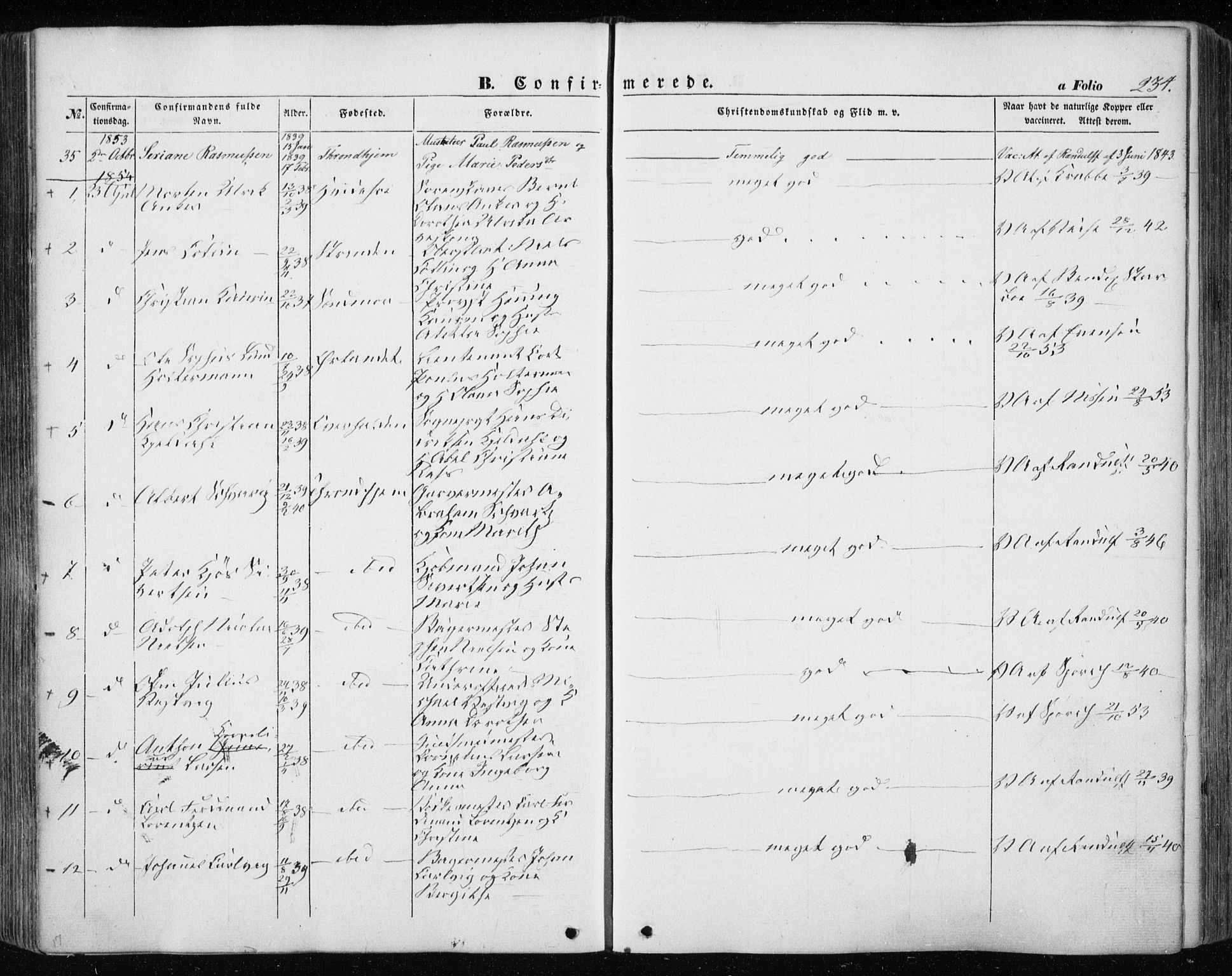 Ministerialprotokoller, klokkerbøker og fødselsregistre - Sør-Trøndelag, SAT/A-1456/601/L0051: Parish register (official) no. 601A19, 1848-1857, p. 234