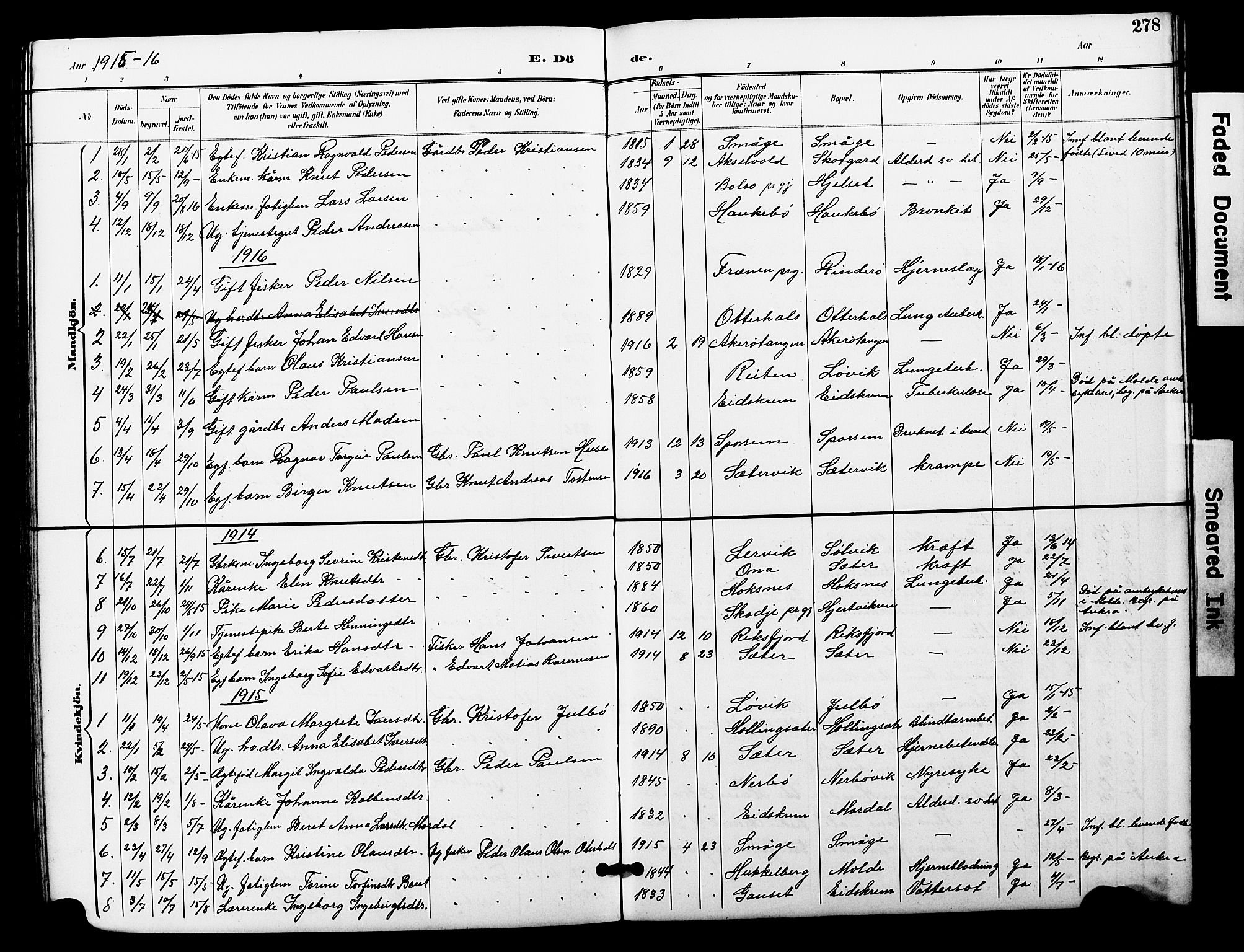 Ministerialprotokoller, klokkerbøker og fødselsregistre - Møre og Romsdal, SAT/A-1454/560/L0725: Parish register (copy) no. 560C02, 1895-1930, p. 278