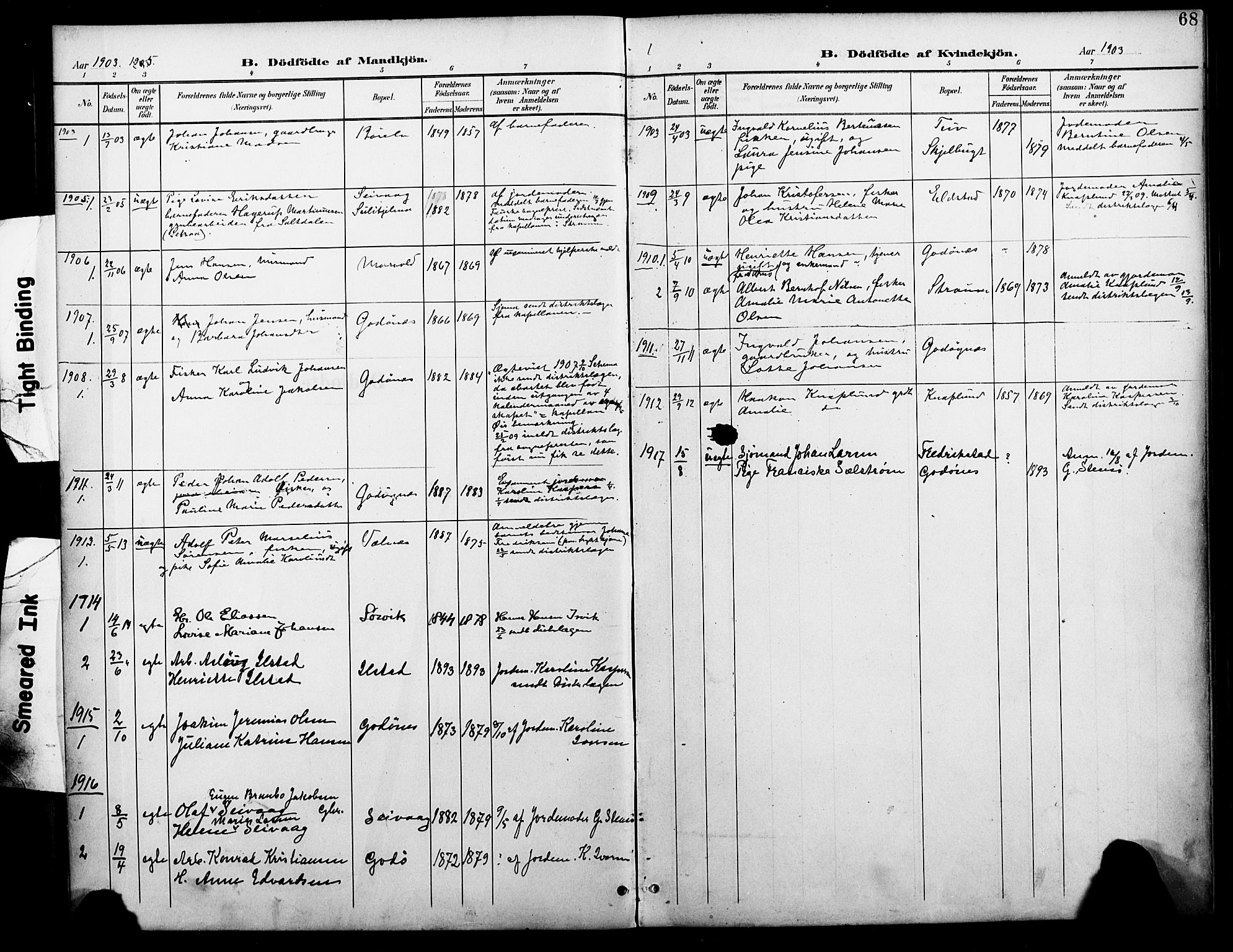 Ministerialprotokoller, klokkerbøker og fødselsregistre - Nordland, SAT/A-1459/804/L0088: Parish register (copy) no. 804C01, 1901-1917, p. 68