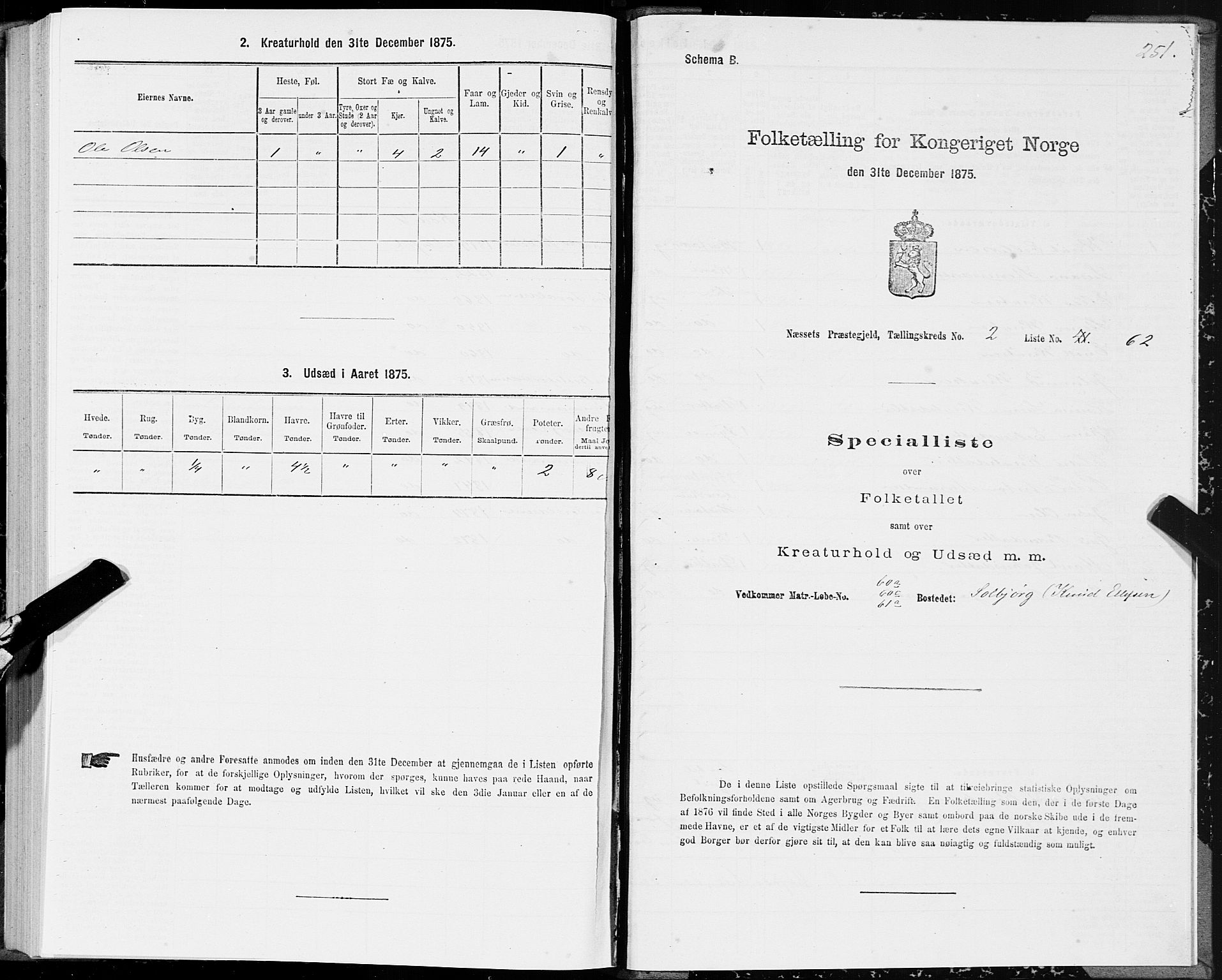 SAT, 1875 census for 1543P Nesset, 1875, p. 1251