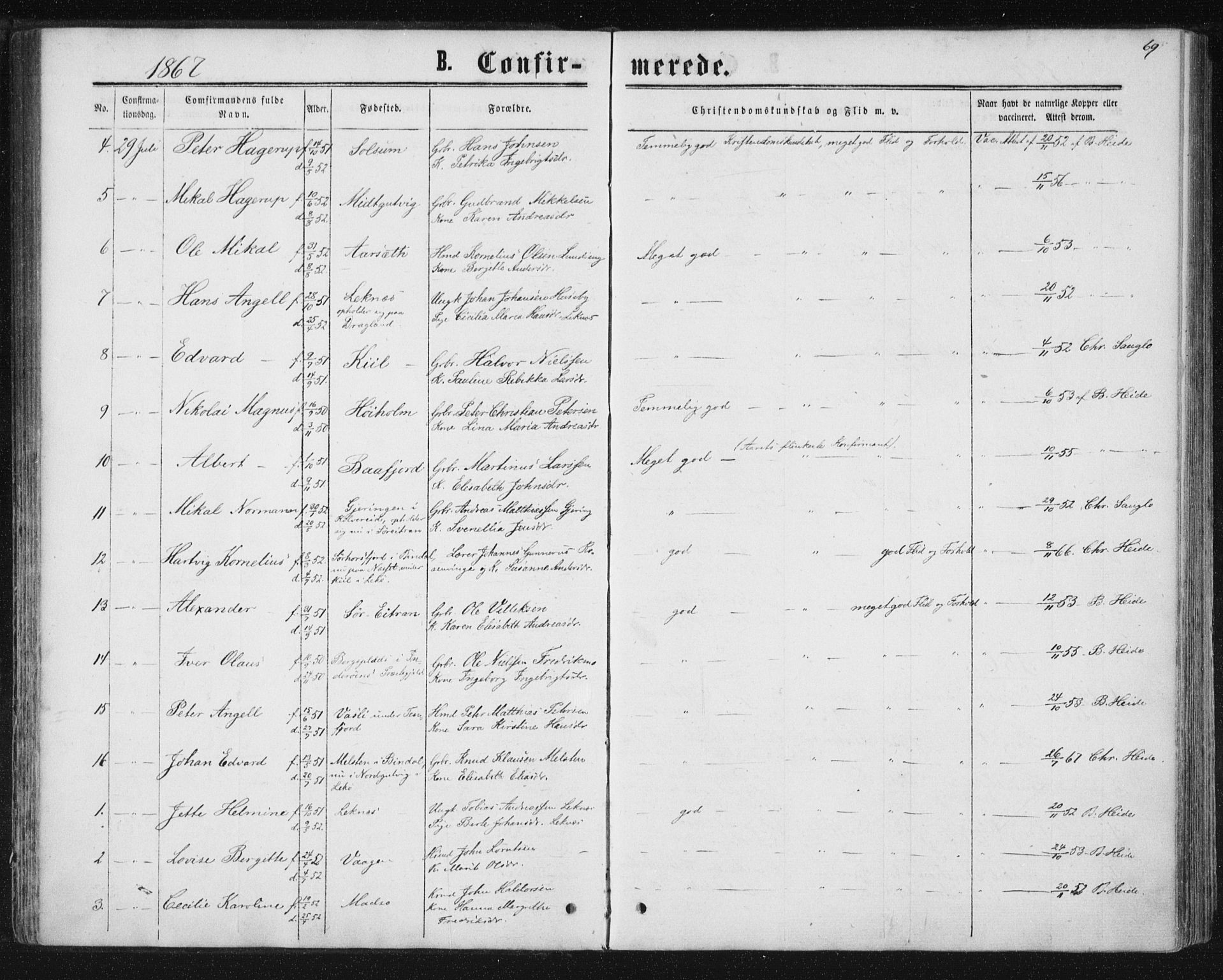 Ministerialprotokoller, klokkerbøker og fødselsregistre - Nord-Trøndelag, SAT/A-1458/788/L0696: Parish register (official) no. 788A03, 1863-1877, p. 69