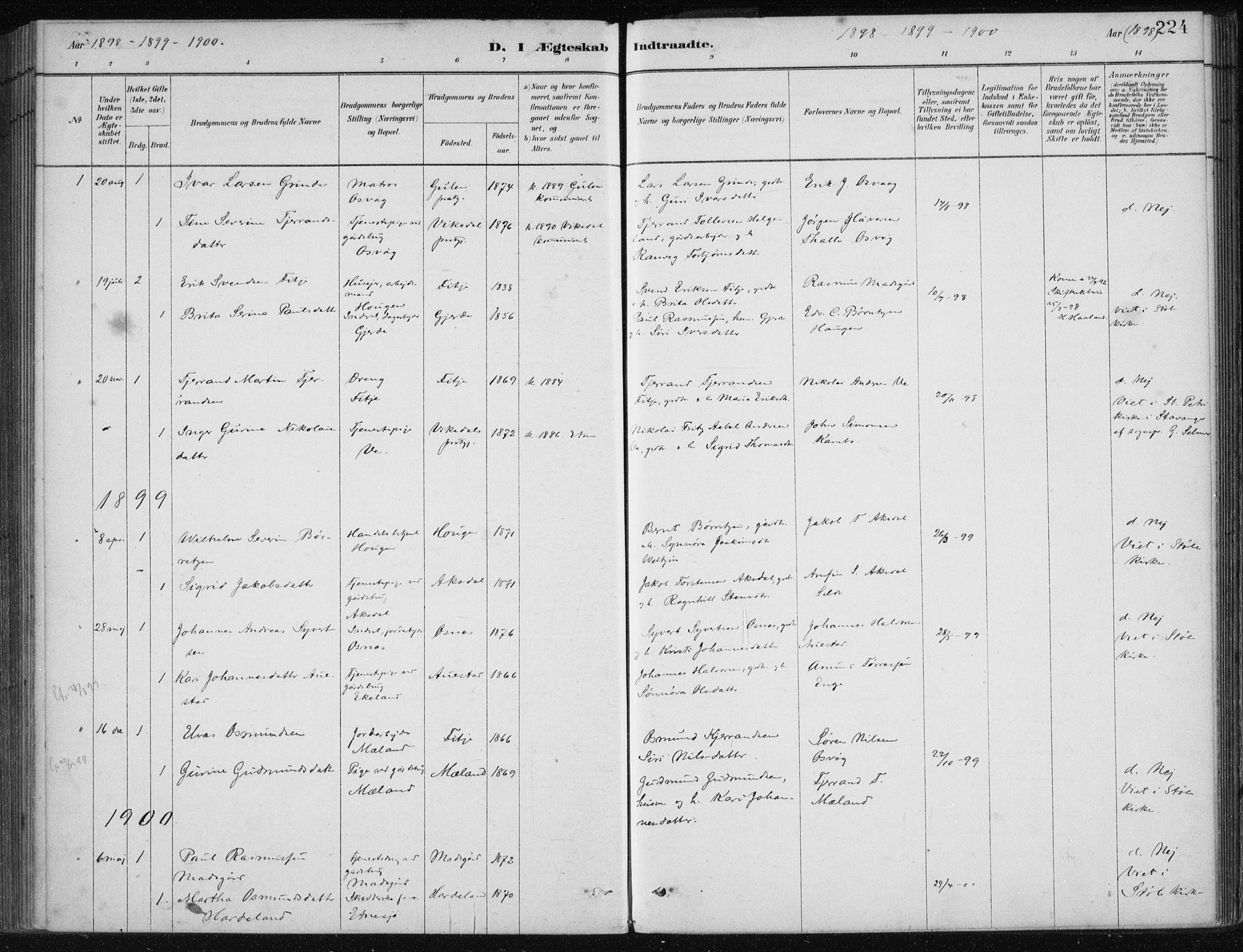 Etne sokneprestembete, SAB/A-75001/H/Haa: Parish register (official) no. C  1, 1879-1919, p. 224