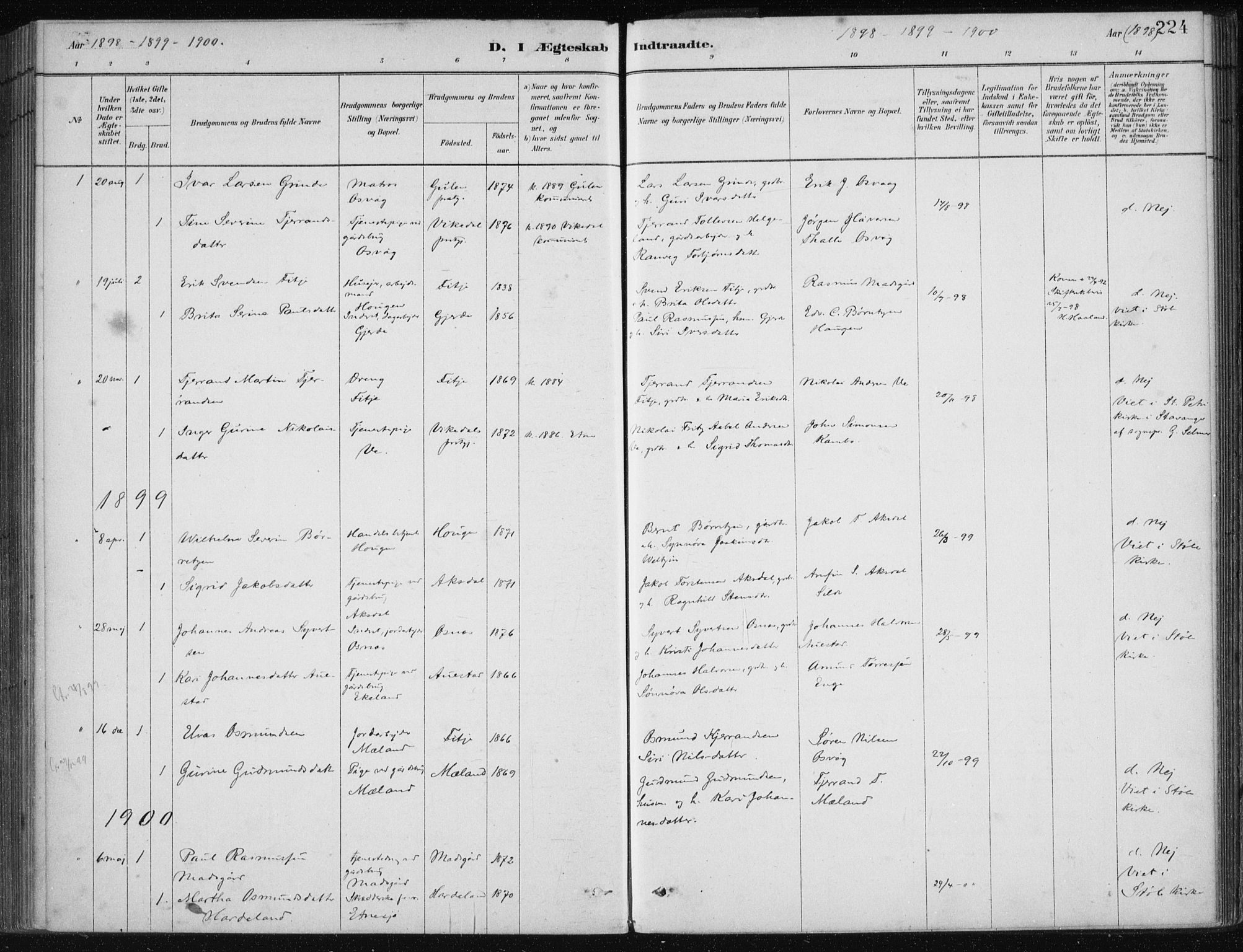 Etne sokneprestembete, AV/SAB-A-75001/H/Haa: Parish register (official) no. C  1, 1879-1919, p. 224