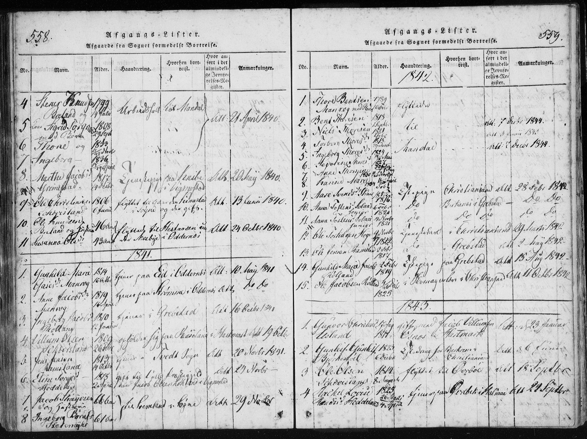 Holum sokneprestkontor, SAK/1111-0022/F/Fa/Fac/L0002: Parish register (official) no. A 2, 1821-1859, p. 558-559