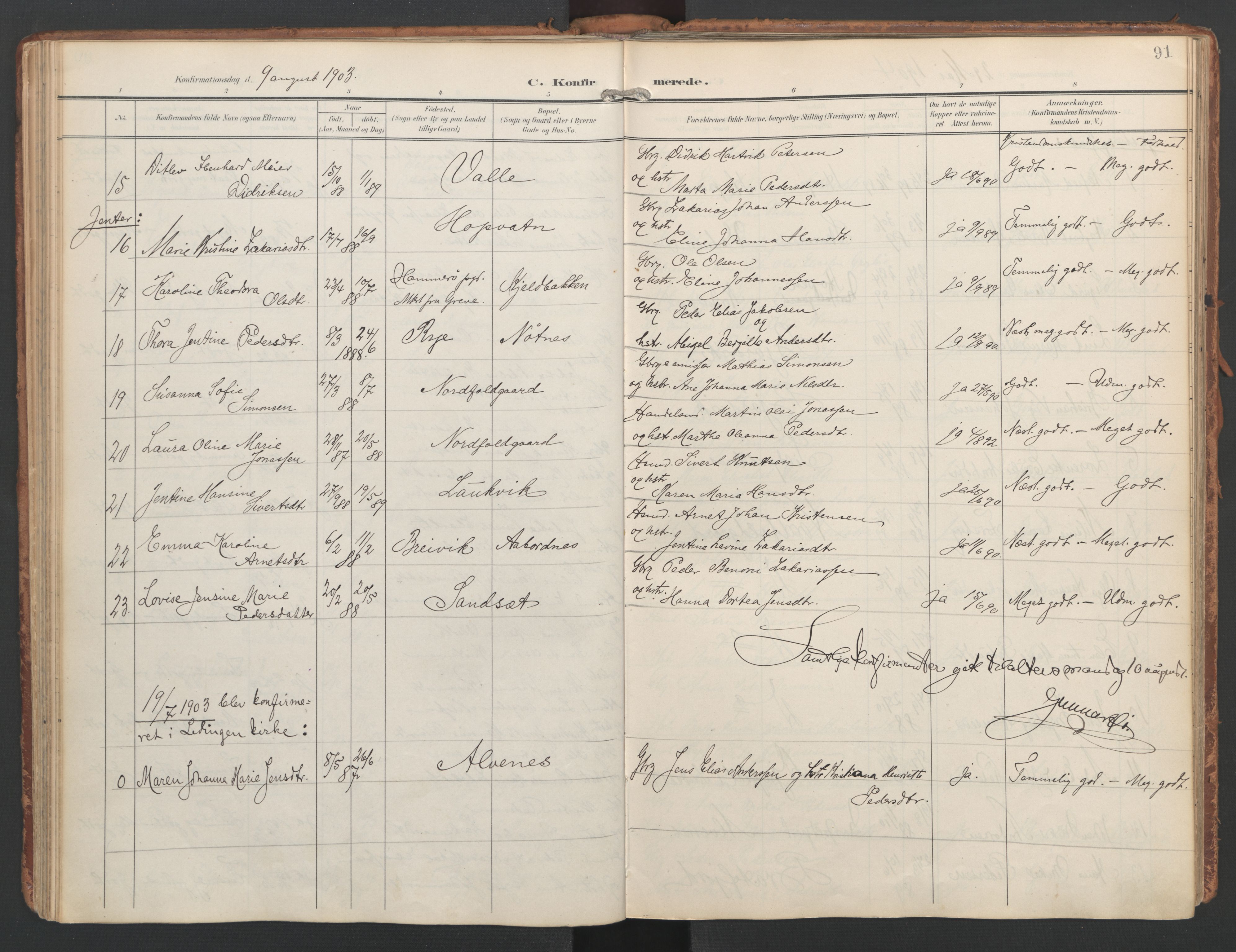 Ministerialprotokoller, klokkerbøker og fødselsregistre - Nordland, AV/SAT-A-1459/858/L0832: Parish register (official) no. 858A02, 1902-1915, p. 91