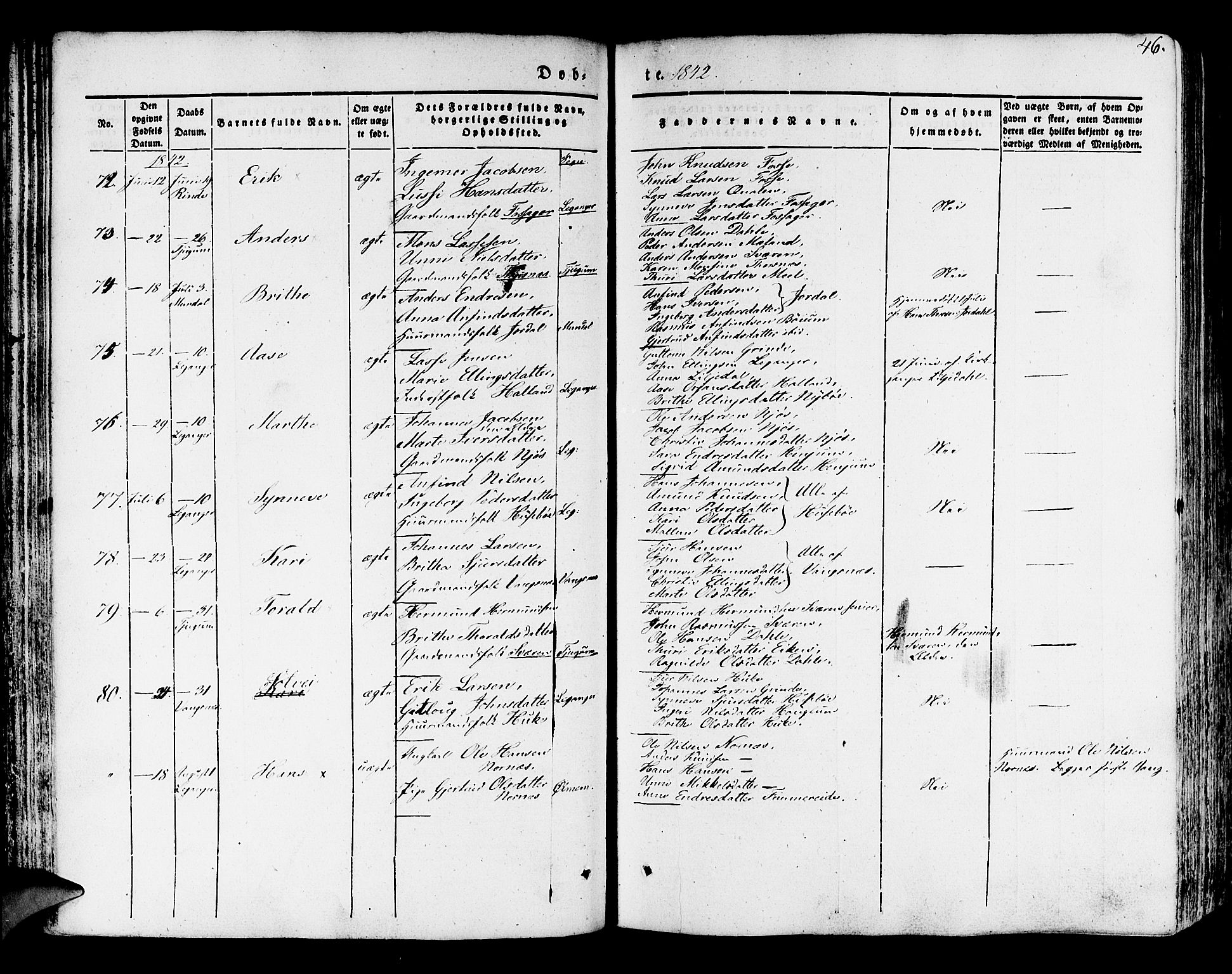 Leikanger sokneprestembete, AV/SAB-A-81001/H/Haa/Haaa/L0007: Parish register (official) no. A 7, 1838-1851, p. 46