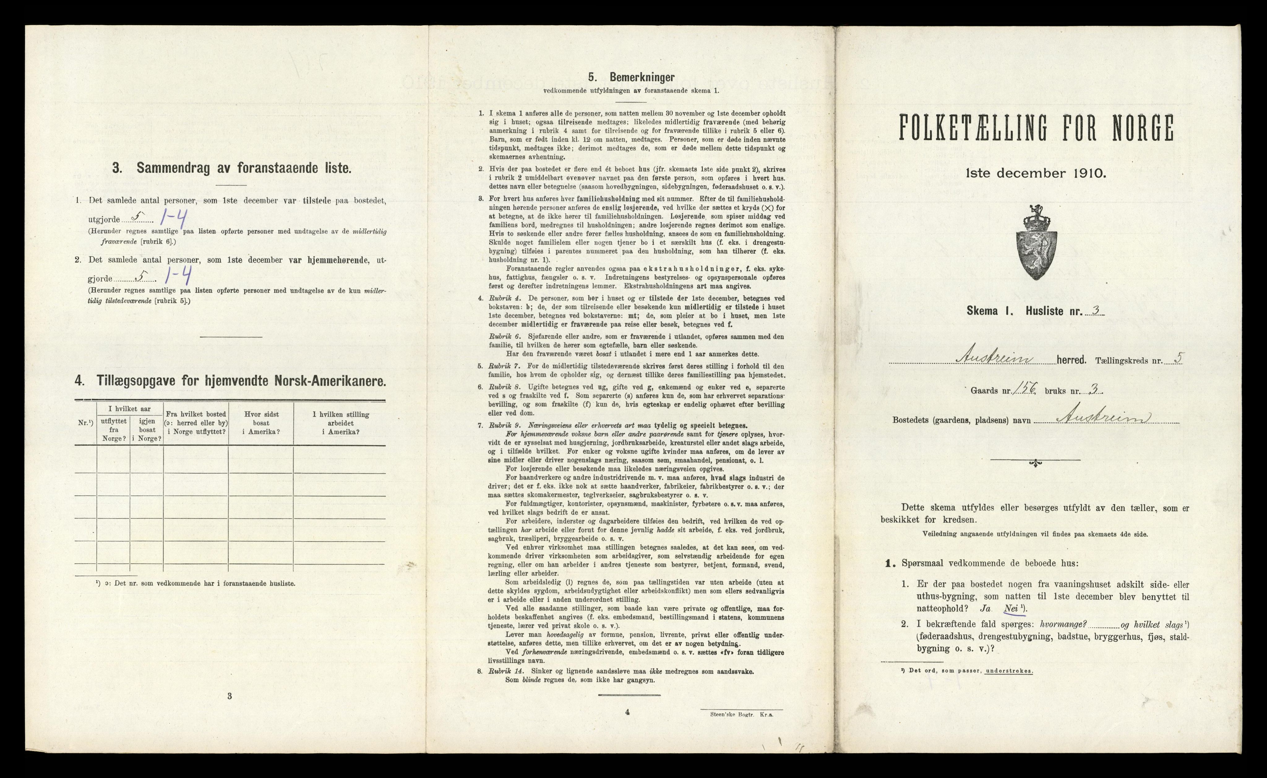 RA, 1910 census for Austrheim, 1910, p. 280