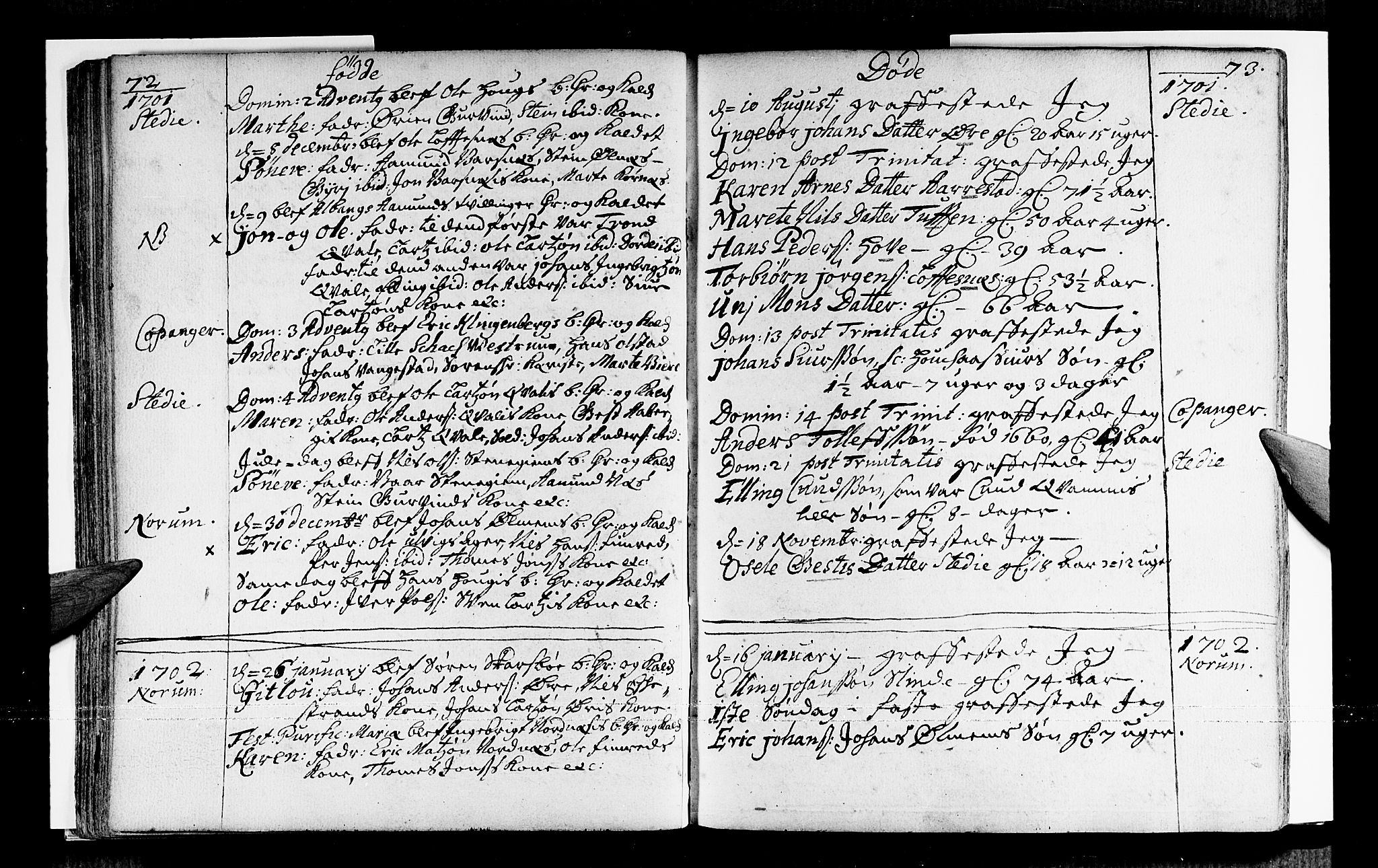 Sogndal sokneprestembete, SAB/A-81301/H/Haa/Haaa/L0001: Parish register (official) no. A 1, 1689-1713, p. 72-73