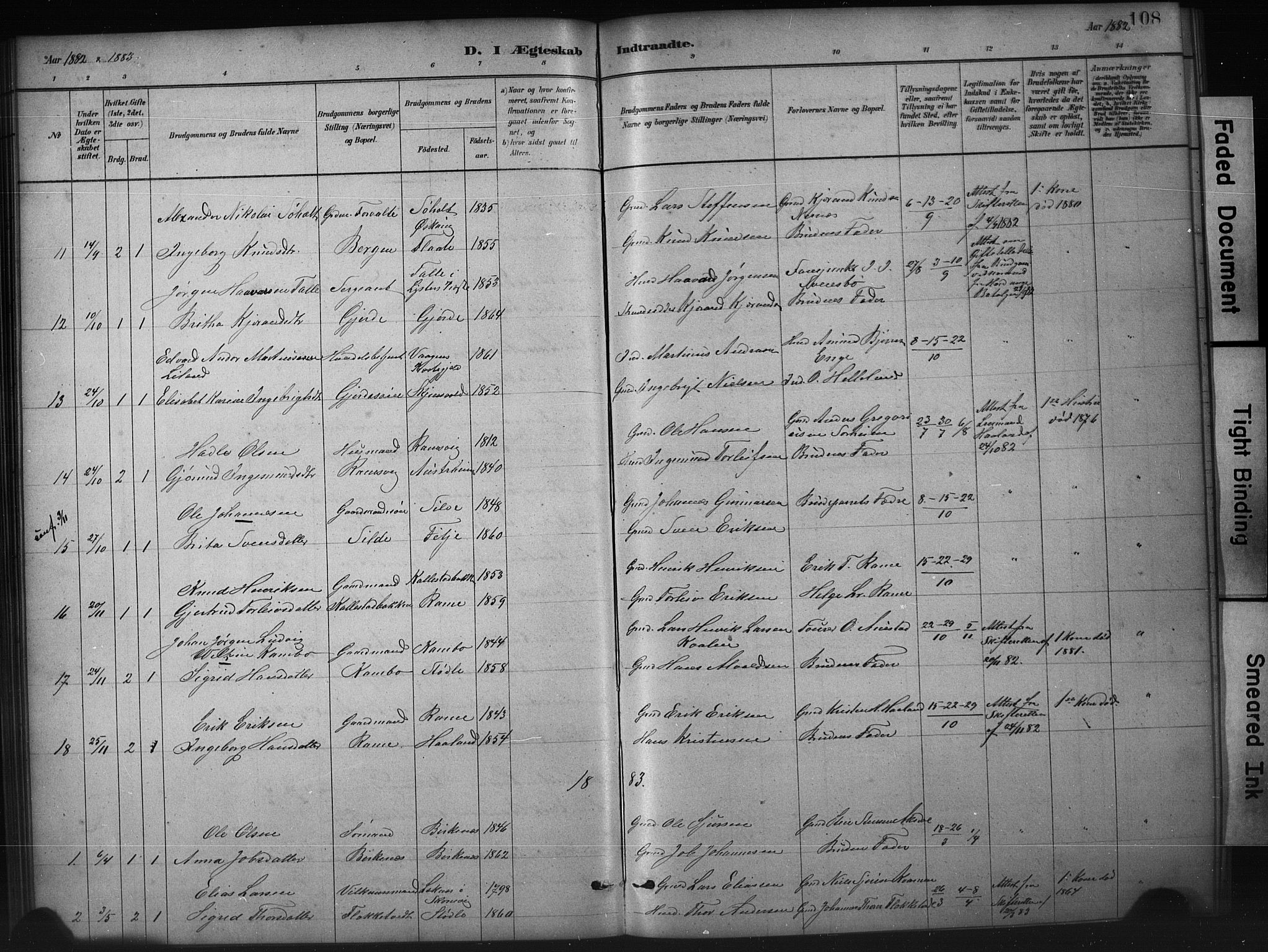 Etne sokneprestembete, SAB/A-75001/H/Hab: Parish register (copy) no. A 5, 1879-1896, p. 108