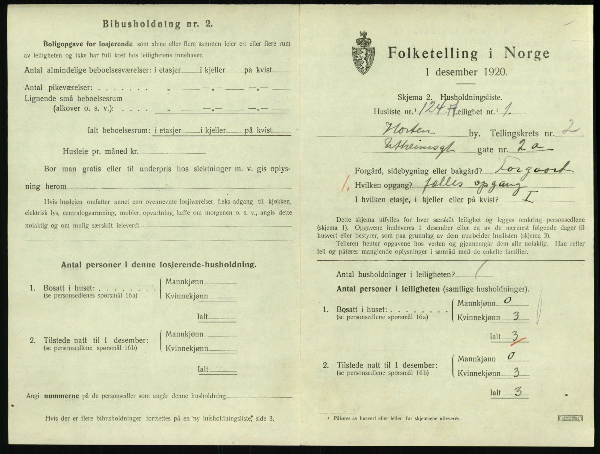 SAKO, 1920 census for Horten, 1920, p. 3783