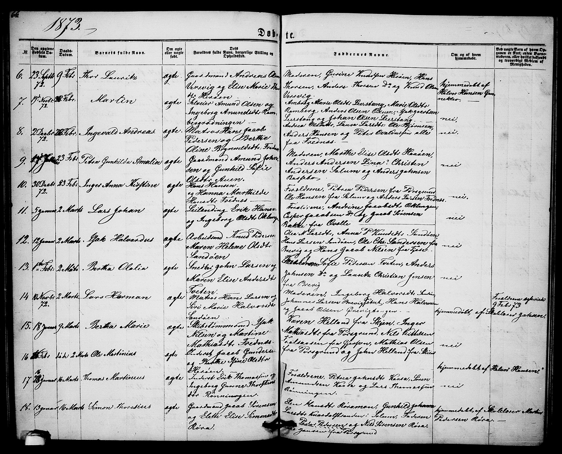 Eidanger kirkebøker, AV/SAKO-A-261/G/Ga/L0001: Parish register (copy) no. 1, 1863-1878, p. 66