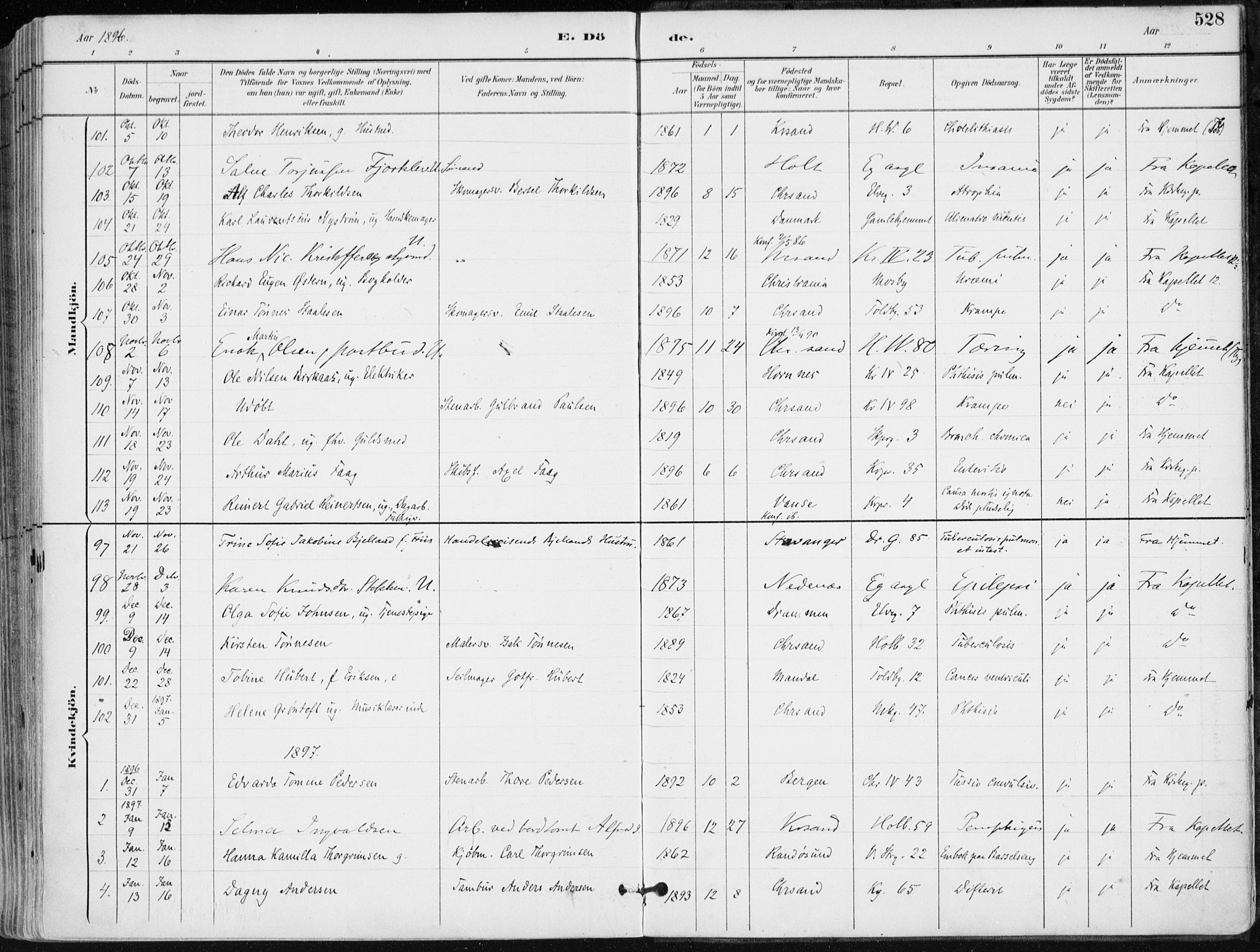 Kristiansand domprosti, SAK/1112-0006/F/Fa/L0019: Parish register (official) no. A 18, 1890-1897, p. 528