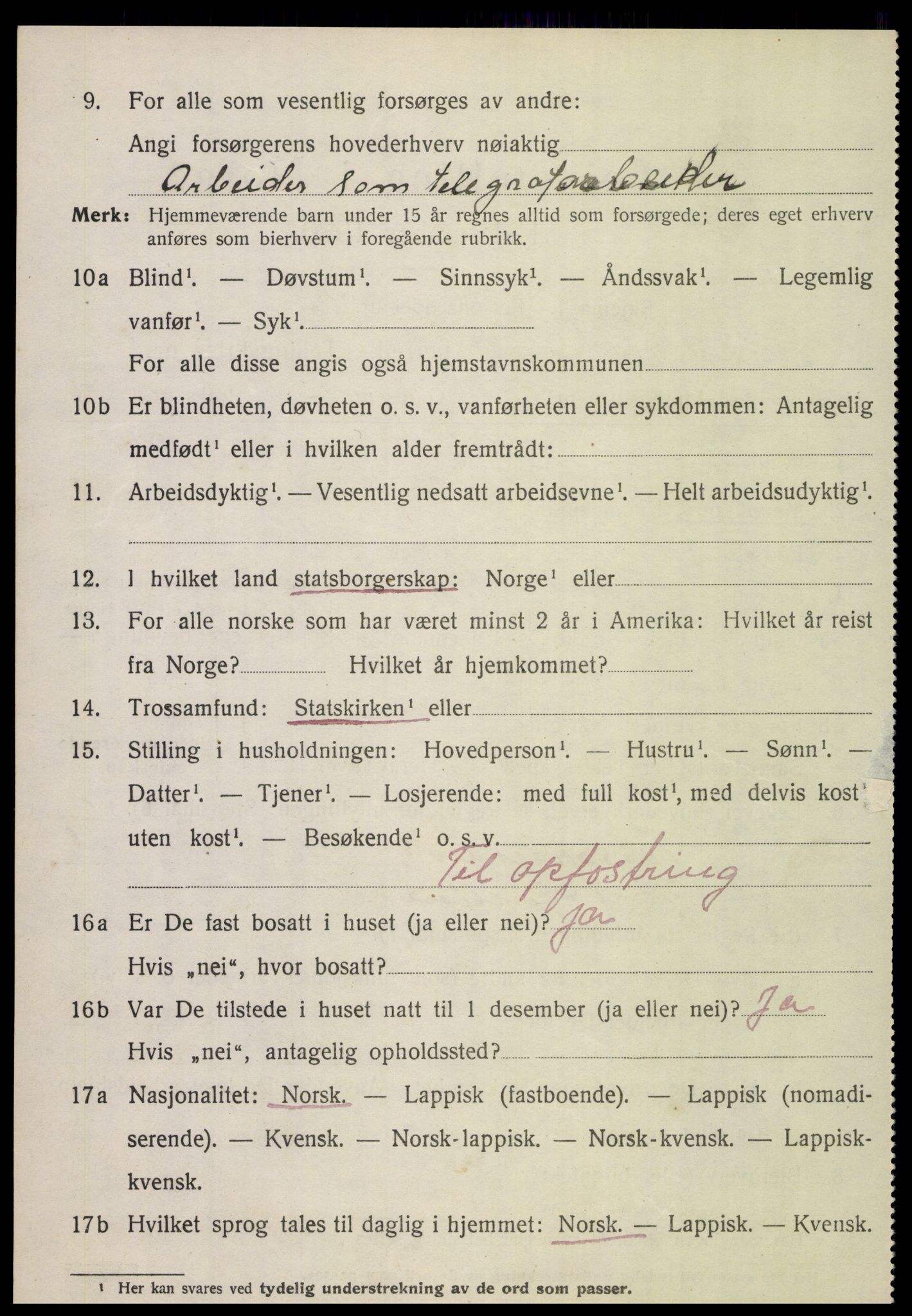 SAT, 1920 census for Nordfold, 1920, p. 2518