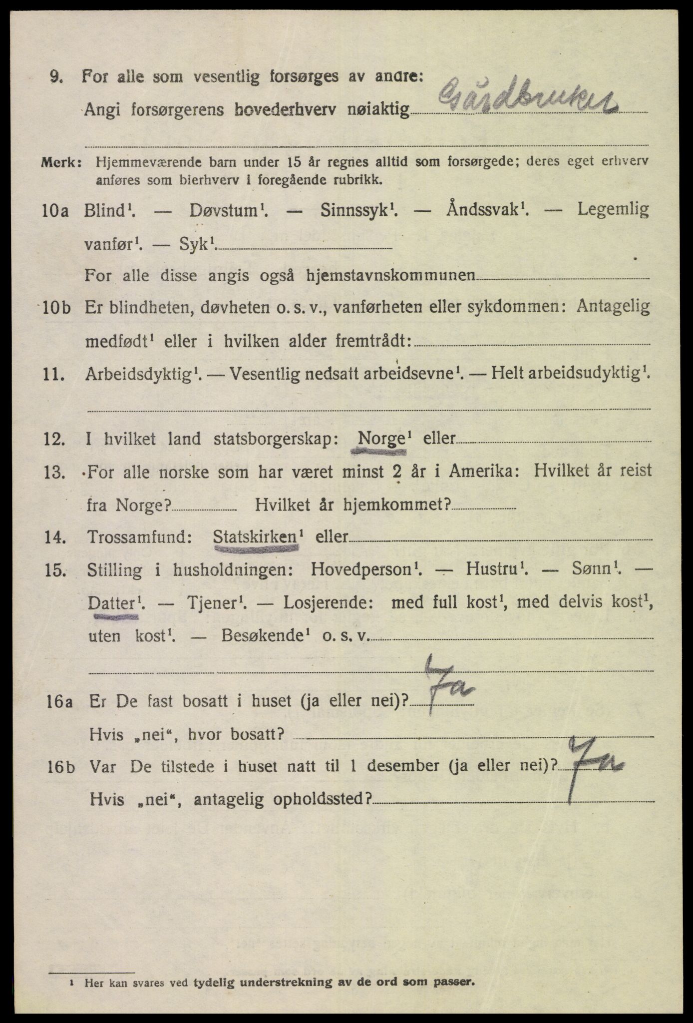 SAK, 1920 census for Øvre Sirdal, 1920, p. 1306