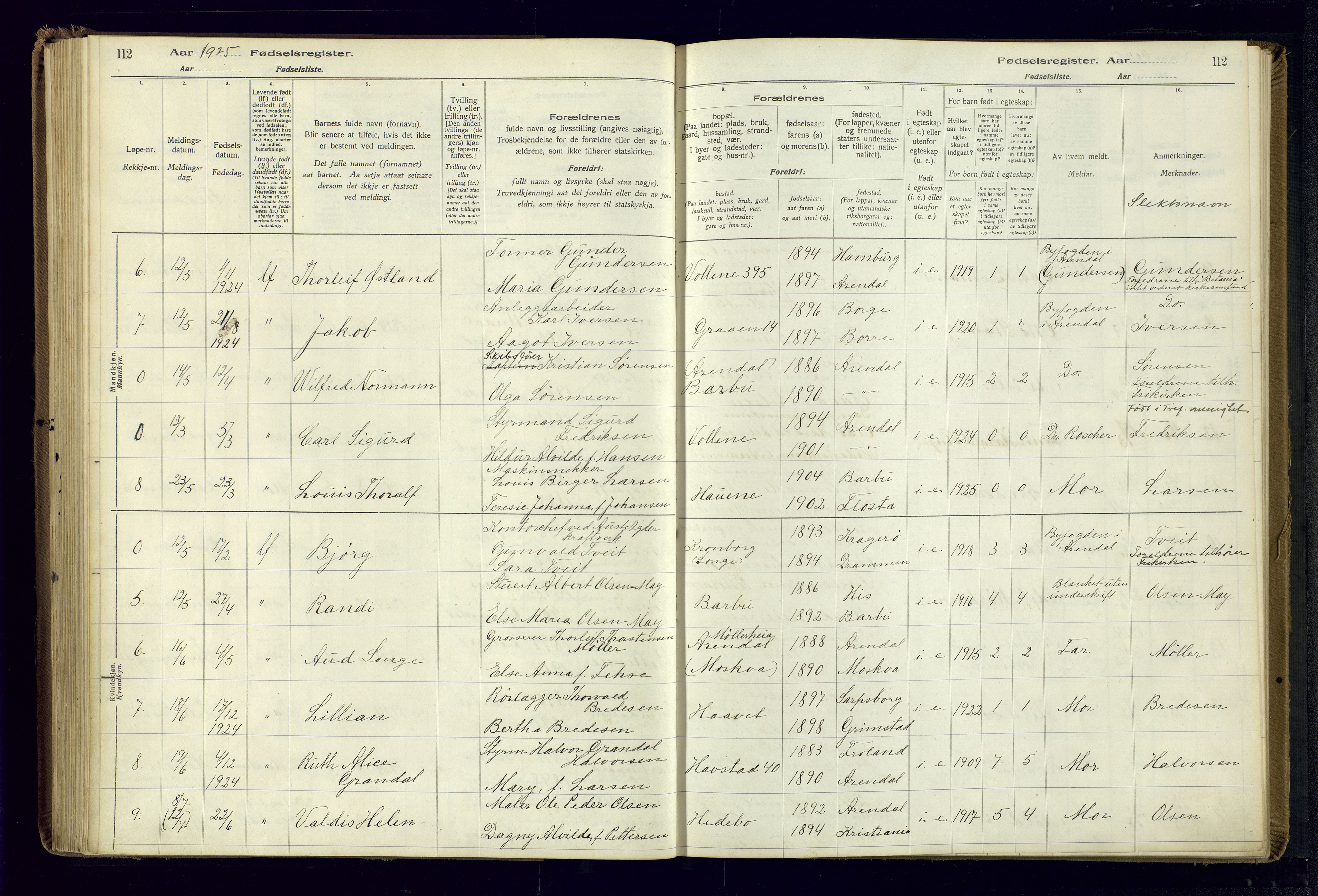 Barbu sokneprestkontor, AV/SAK-1111-0003/J/Ja/L0001: Birth register no. A-VIII-1, 1916-1937, p. 112