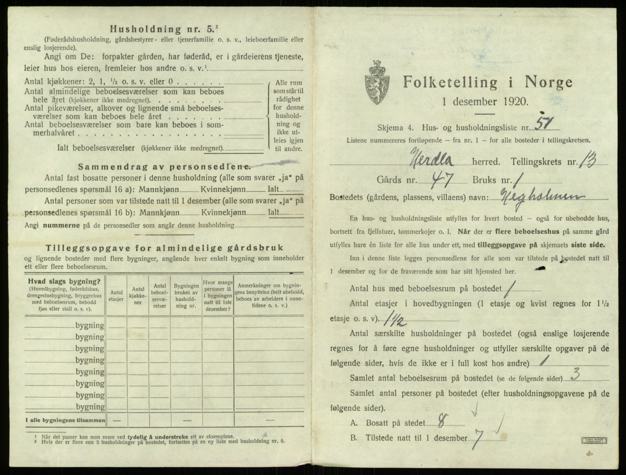 SAB, 1920 census for Herdla, 1920, p. 1280