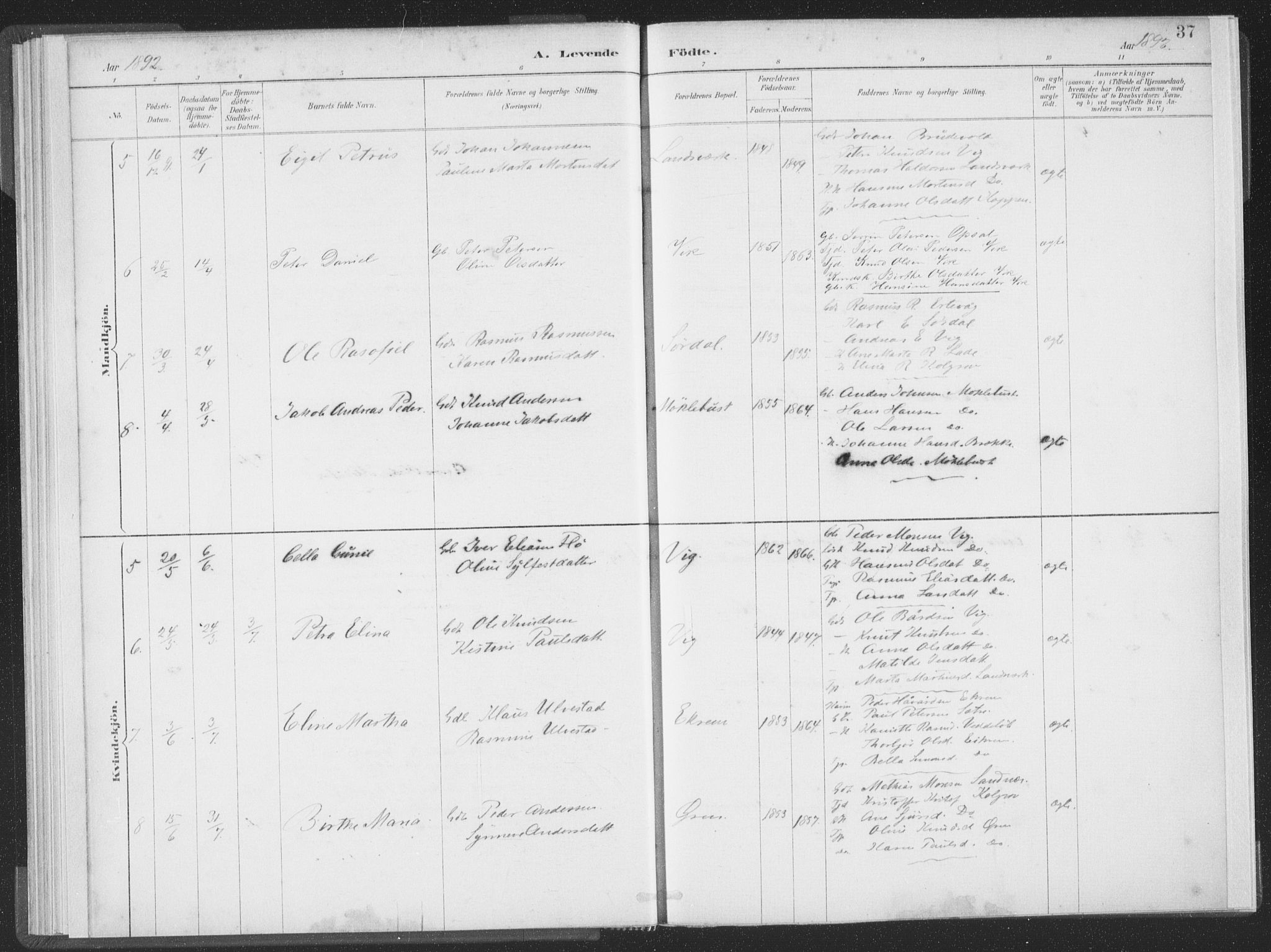 Ministerialprotokoller, klokkerbøker og fødselsregistre - Møre og Romsdal, AV/SAT-A-1454/502/L0025: Parish register (official) no. 502A03, 1885-1909, p. 37