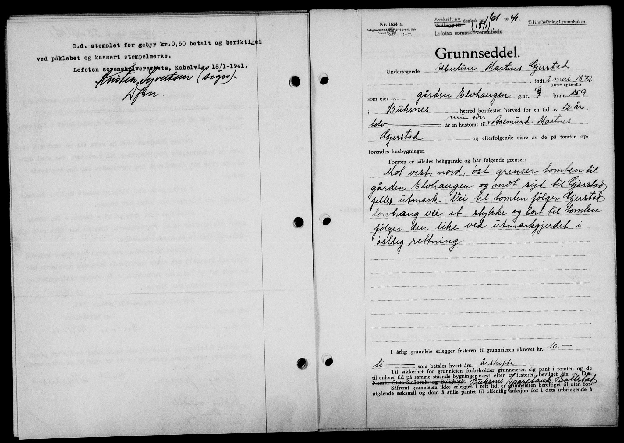 Lofoten sorenskriveri, SAT/A-0017/1/2/2C/L0008a: Mortgage book no. 8a, 1940-1941, Diary no: : 61/1941