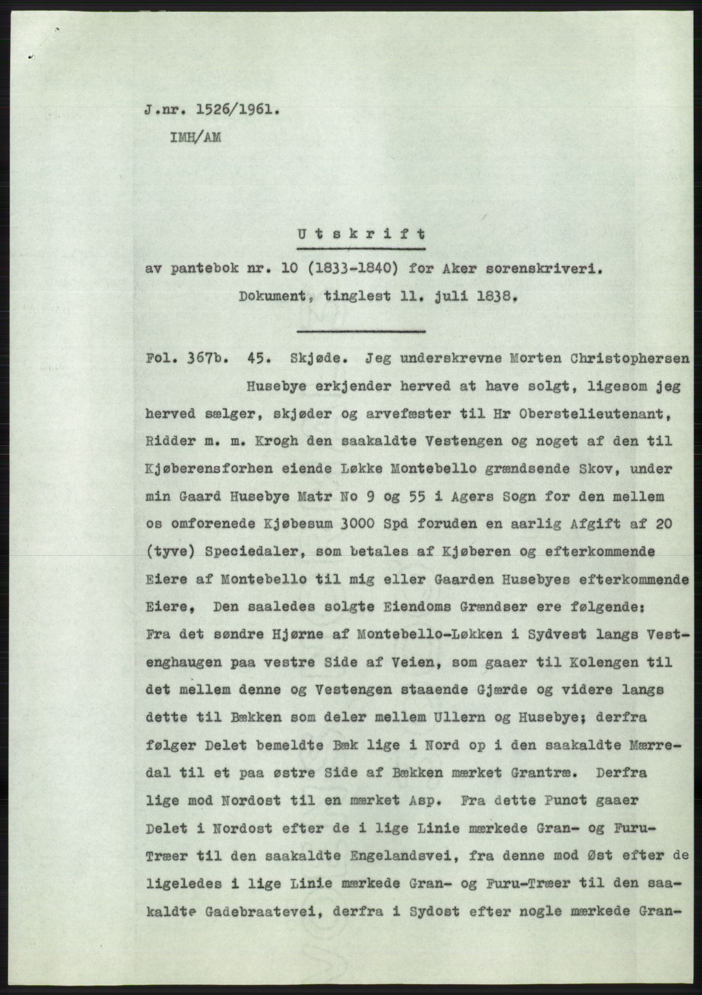 Statsarkivet i Oslo, SAO/A-10621/Z/Zd/L0014: Avskrifter, j.nr 1101-1809/1961, 1961, p. 215