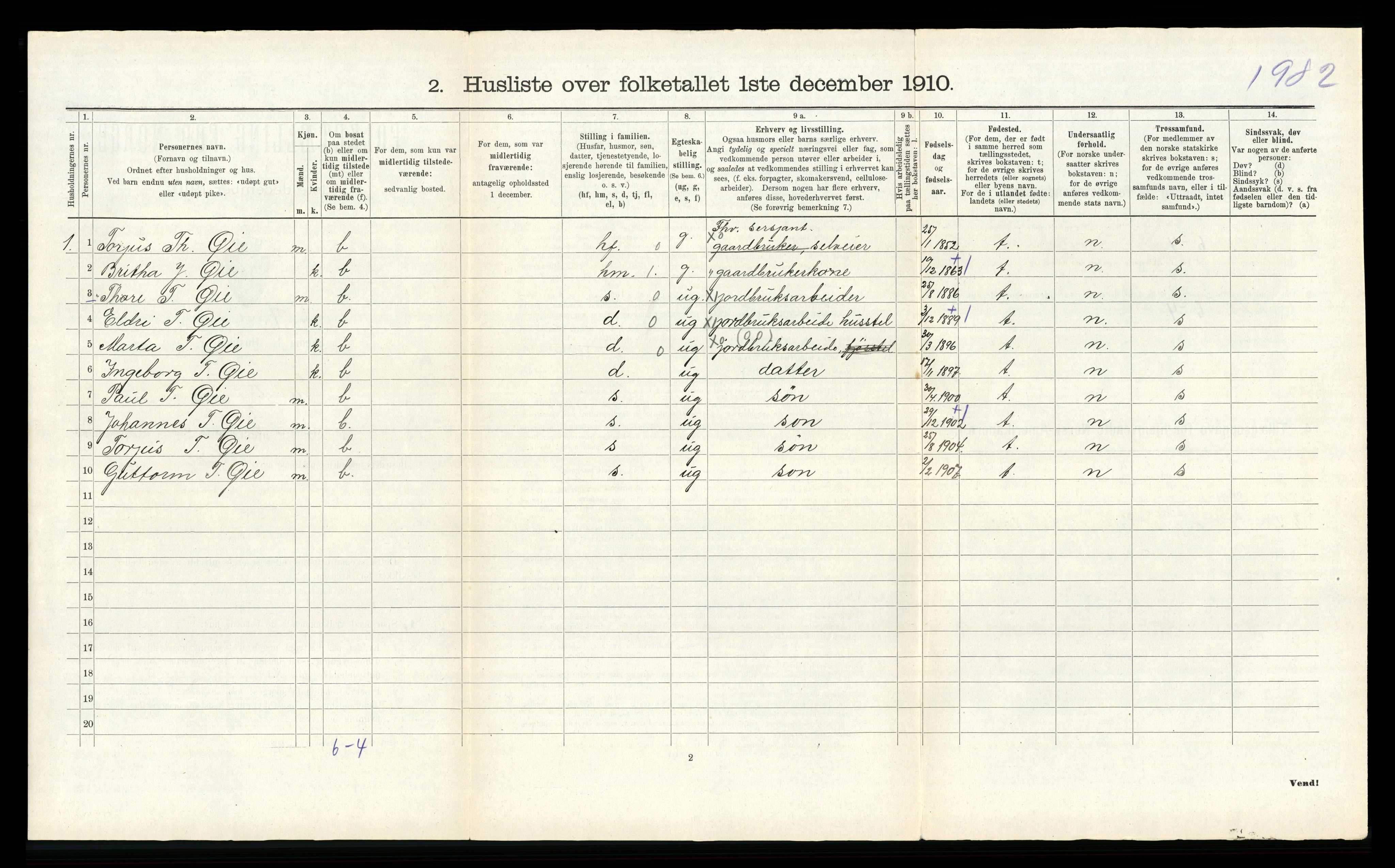 RA, 1910 census for Sauda, 1910, p. 59